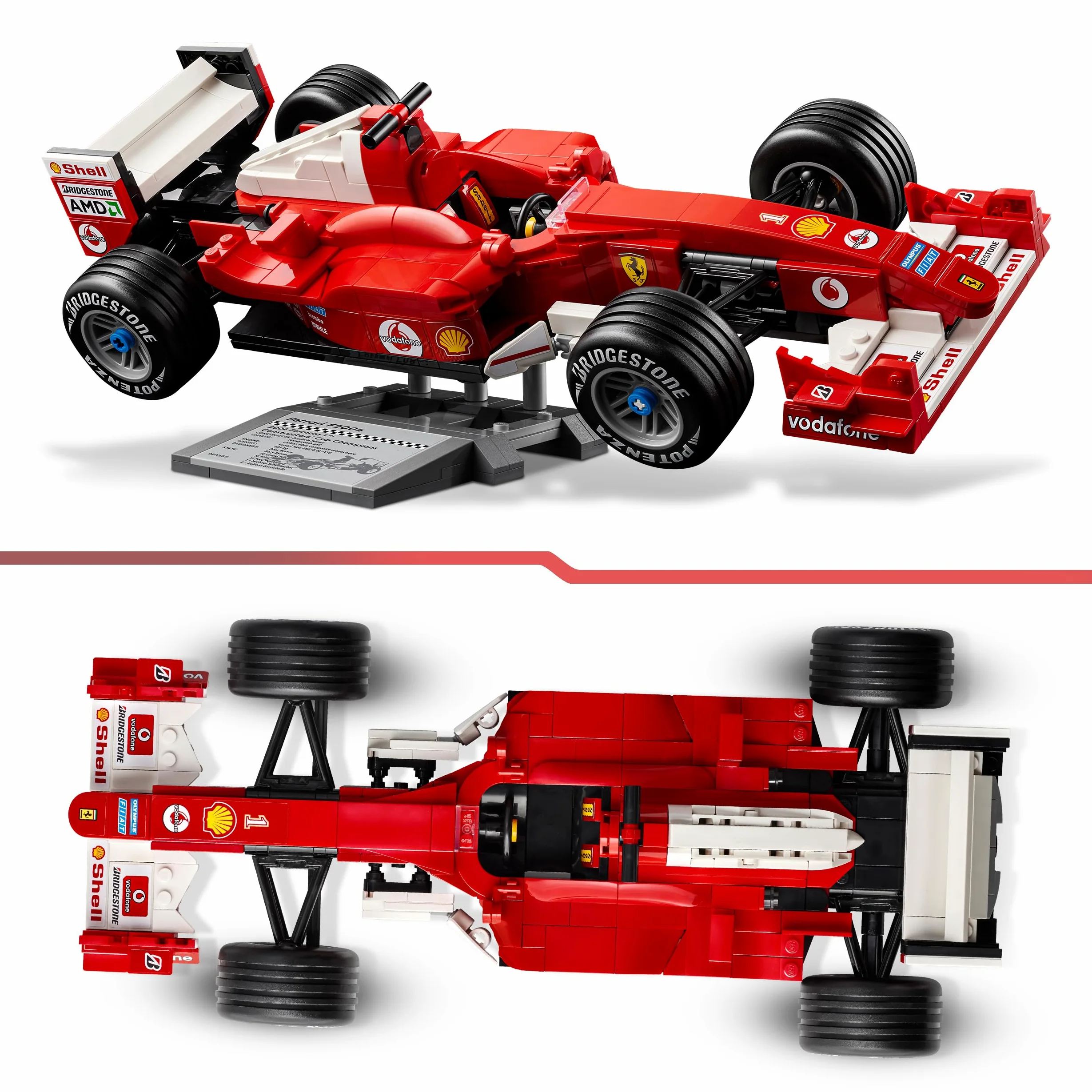 LEGO Icons Ferrari F2004 y Michael Schumacher - Maqueta para Adultos de Coche de F1 - Motor V10 con Minifigura de Piloto Coleccionable - Regalo para Hombres y Mujeres Fans de la Fórmula 1-11375
