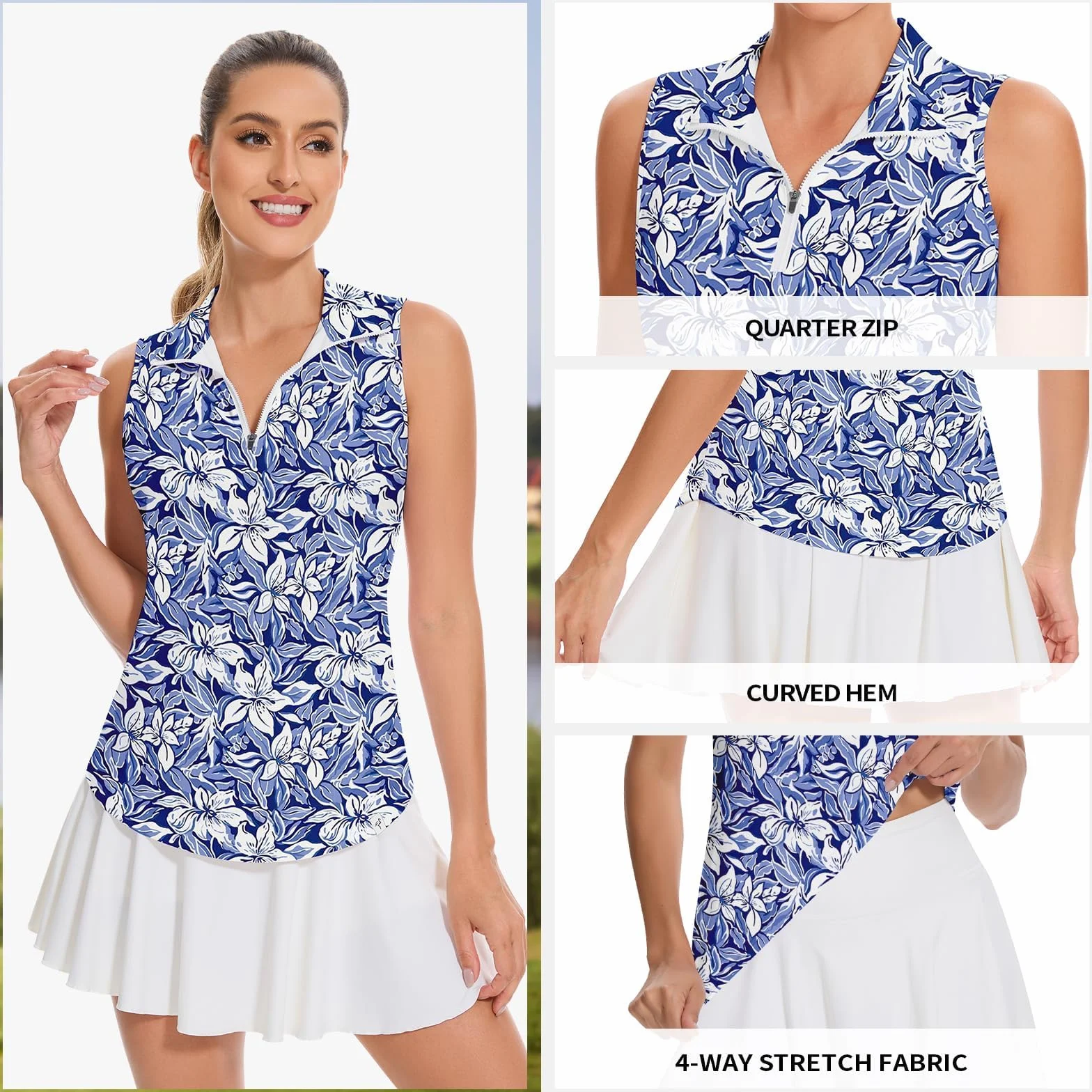 Soneven Polo deportivo para mujer transpirable sin mangas camiseta golf funcional cremallera 1/4 verano tenis