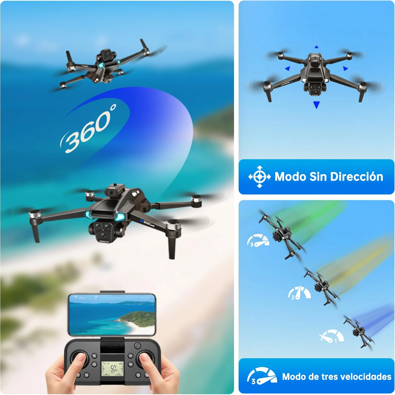 Dron con 4K HD Cámara para Adultos y Principiantes, 40+ min de Vuelo (2 Baterías),Mini Quadcopter RC Plegable WIFI con Motor Sin Escobillas, Doble Cámara, Selfies con Gestos