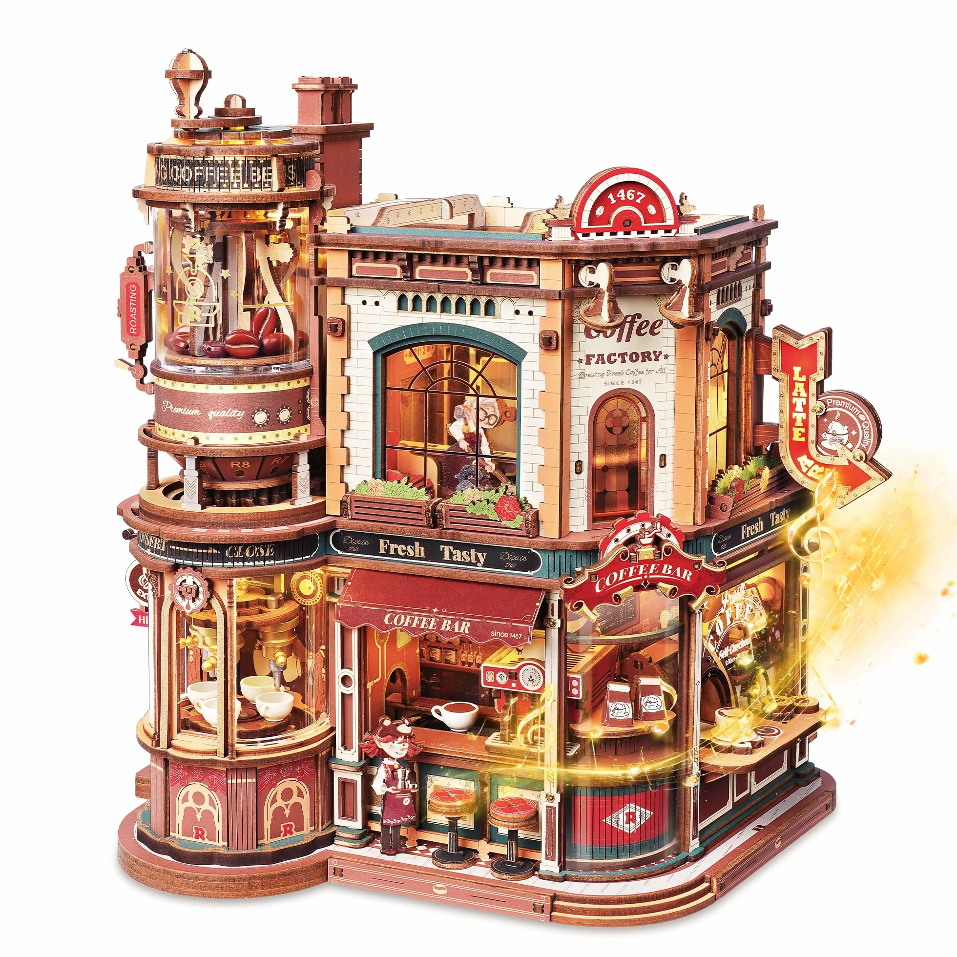 ROKR Puzzle 3D Madera Café en la Esquina Maquetas Construir Adultos Dream Coffee Factory EAB02