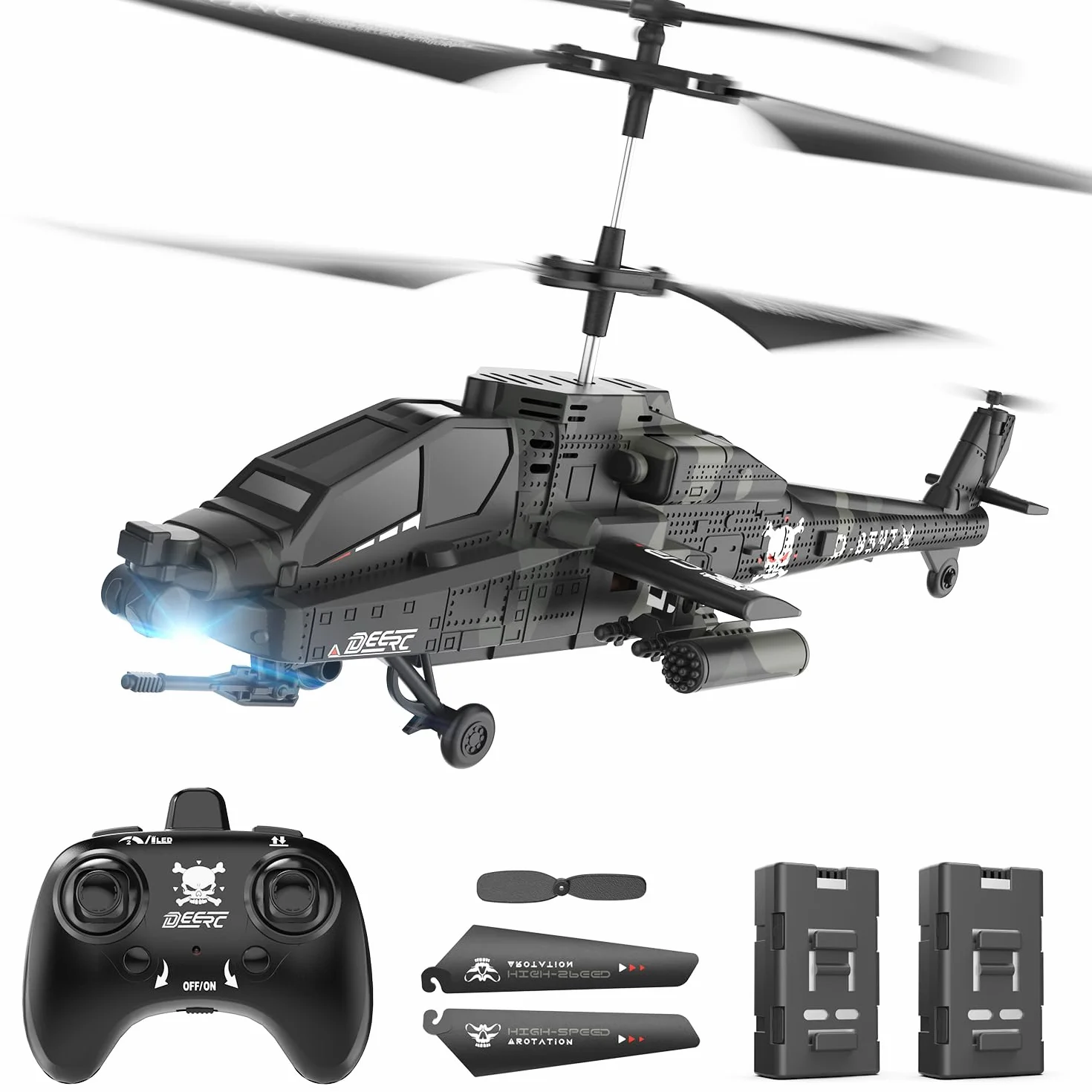 DEERC Helicóptero RC, avión RC para niños y Adultos, helicóptero de Control Remoto de 2,4 GHz, Tiempo de Vuelo de 30 Minutos, Luces LED y retención de altitud, Juguete para niños de 8 a 12 años