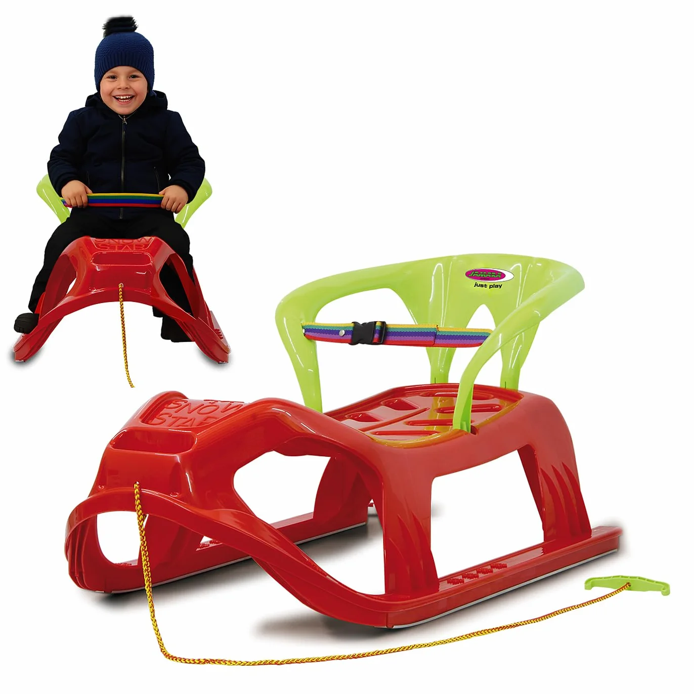 Jamara 460366 - Snow Play Trineo con Respaldo Snow-Star 90 cm Rojo – Protección contra vuelcos, Ligero
