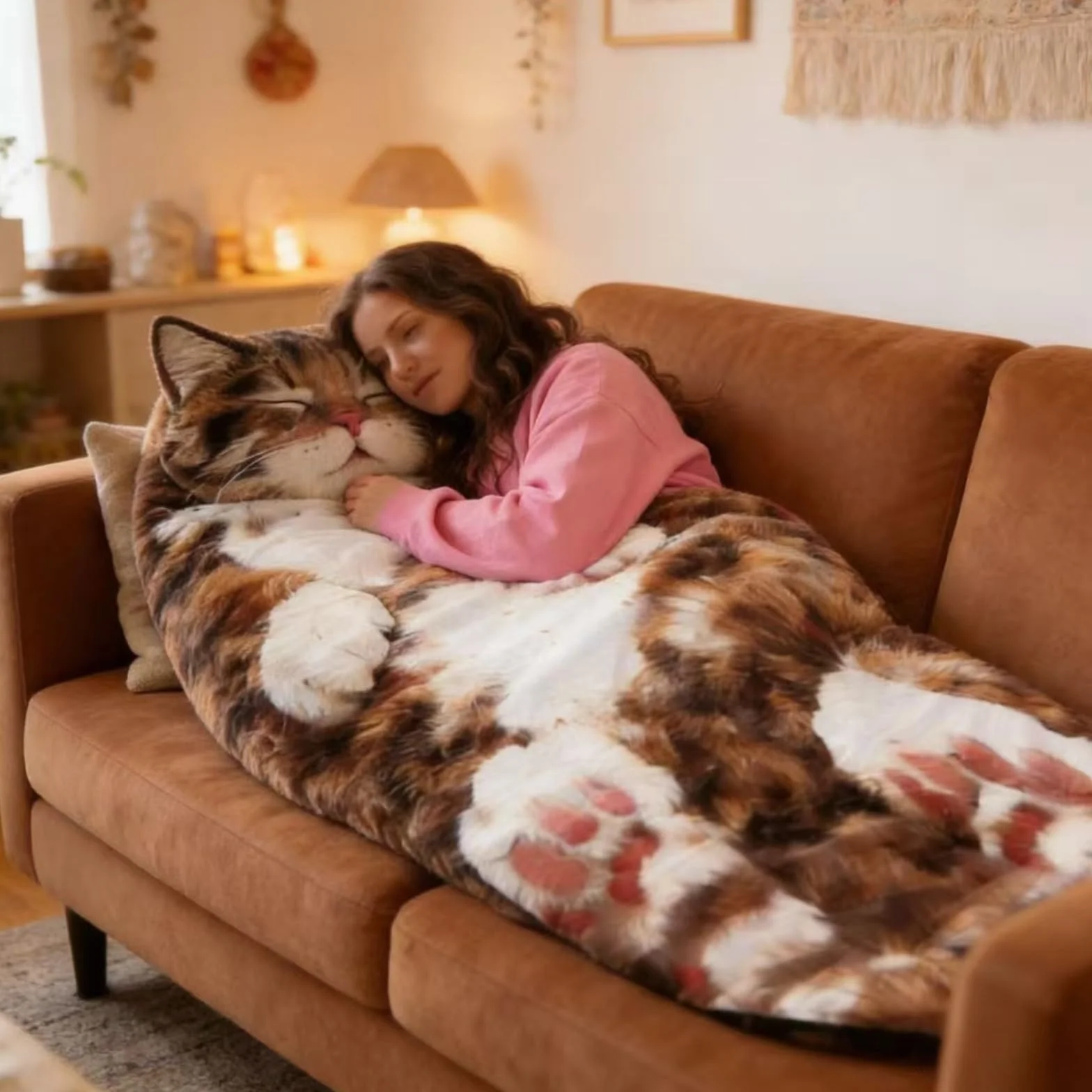 Saco de dormir de gato para humanos, saco de dormir de animales adultos esponjosos, diseño de sobre de felpa gigante para acampar y fiestas de pijamas, manta de forro polar suave y cálido, lavable a