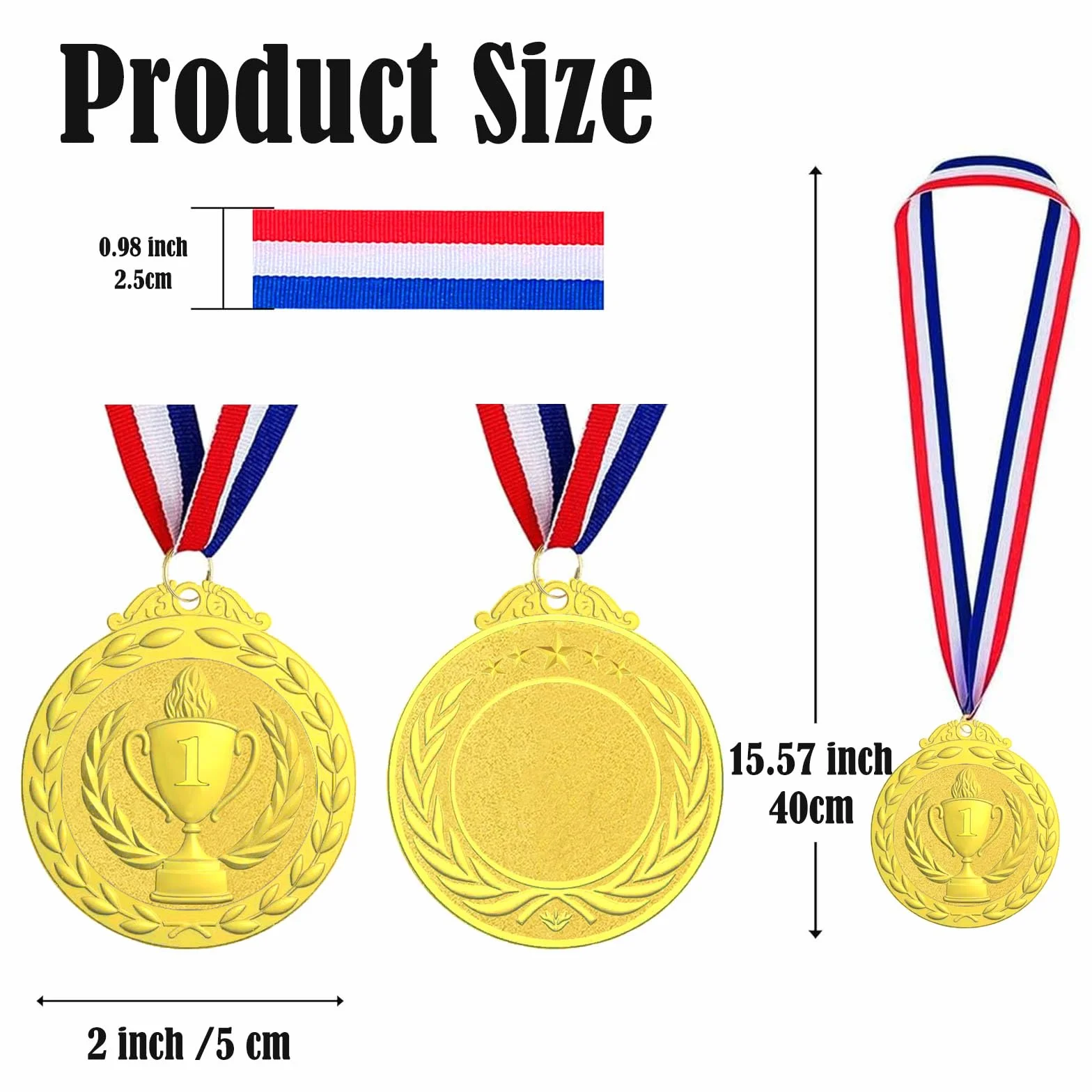 Medallas de premio bronce plateado dorado con cintas para el cuello, paquete de 12 para niños competiciones fiestas deportes