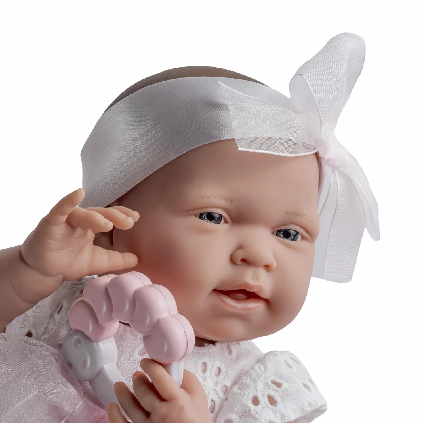 JC TOYS- Muñeca La Newborn recién Nacida de 38 cm es de Vinilo Suave, Ropa de algodón Calado y Accesorios, niña, Rosa, diseñado en España por Berenguer, 2 años