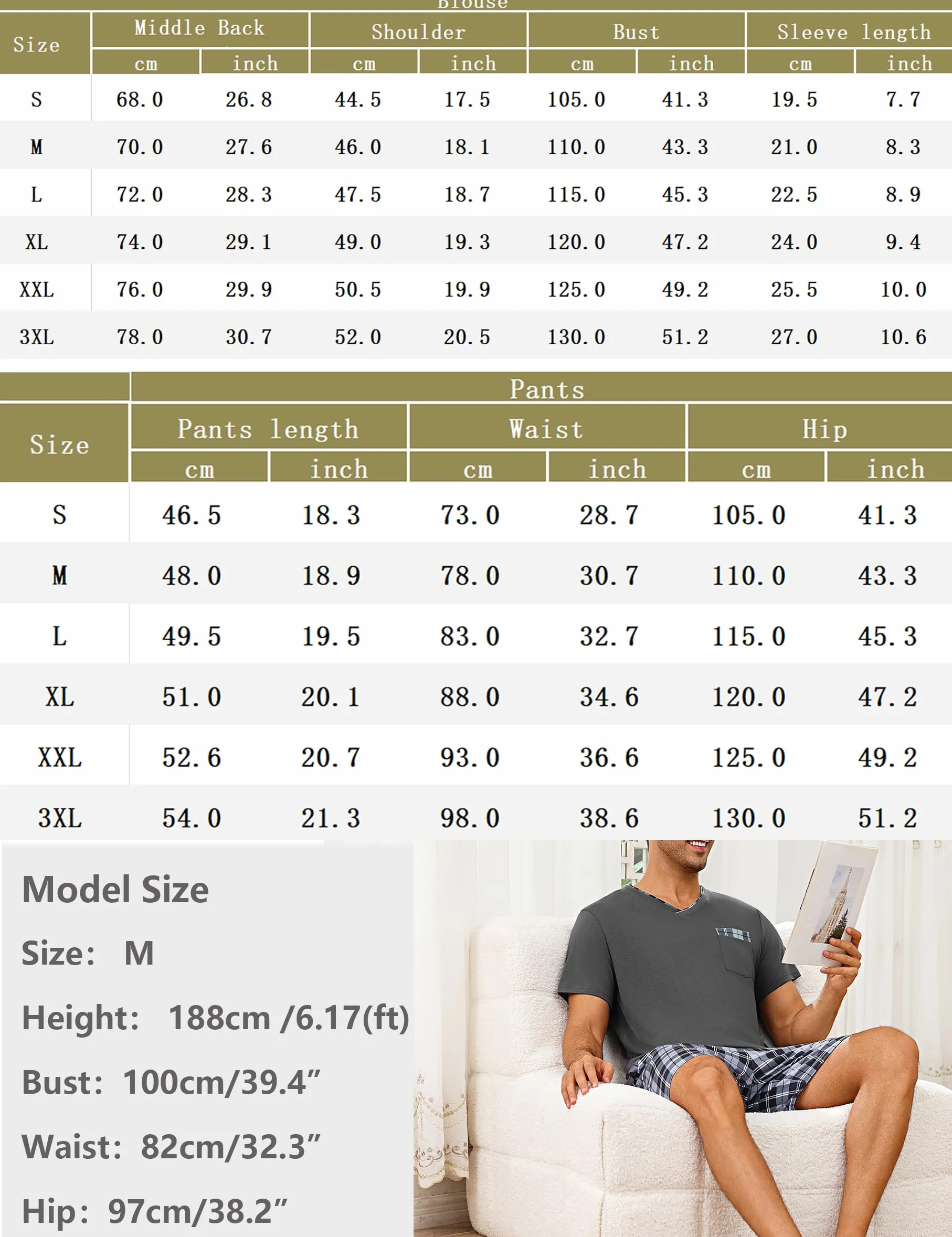 Pijamas de Verano Hombre 2 Piezas Corto Conjunto de Pijama a Cuadros con Cuello en V S-3XL