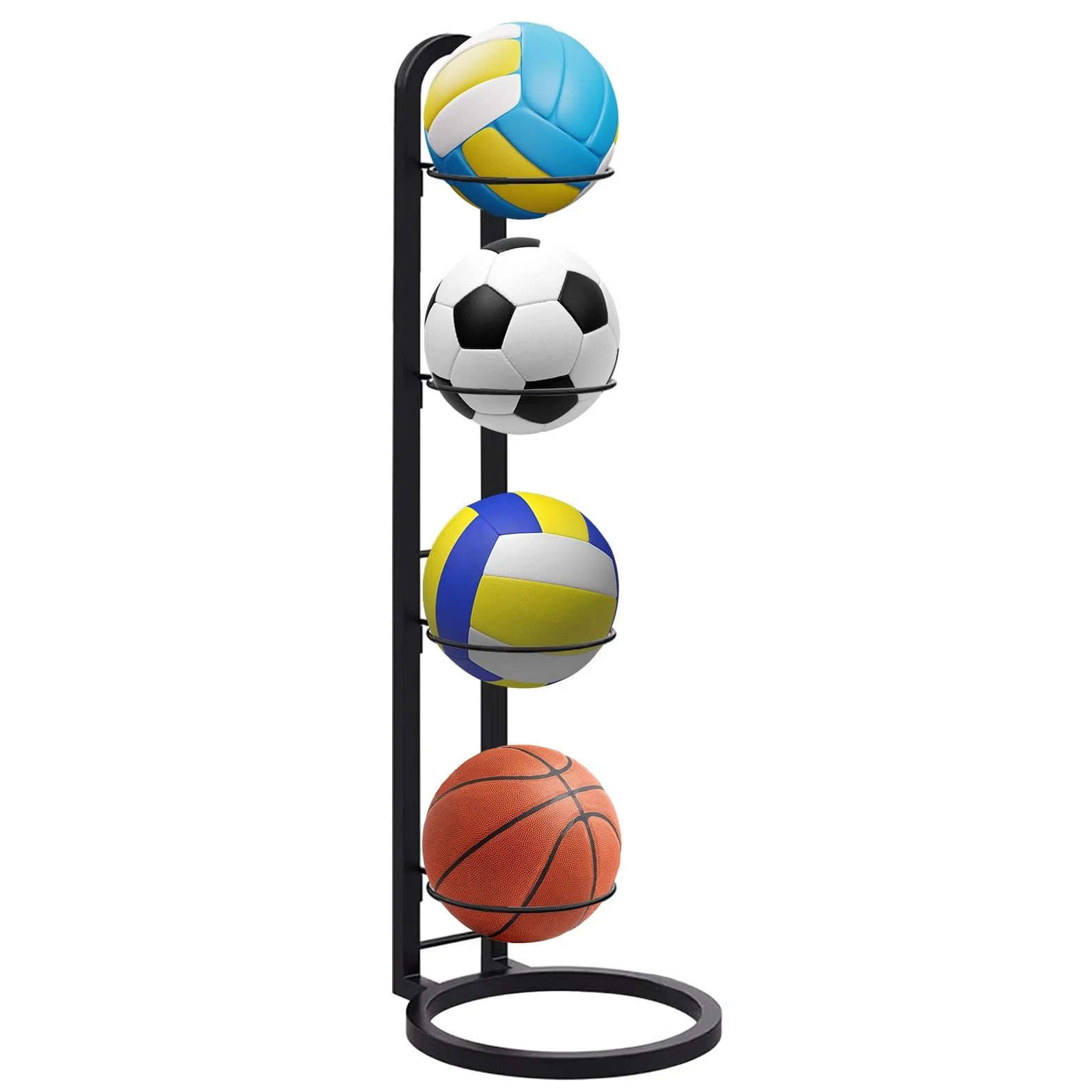 Estante para Balones de Futbol, Soporte 3 Niveles Almacenamiento Vertical para Fútbol Baloncesto Balonmano Voleibol