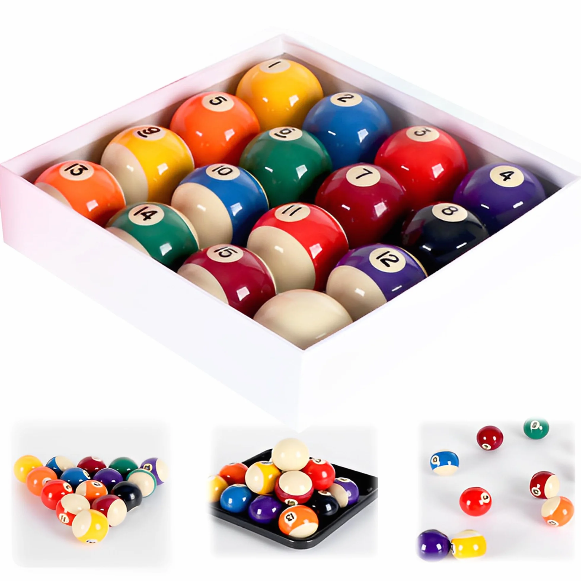 Bolas De Billar 16 Unidades Resina Multicolor 57.2 Mm Lunares y Rayas