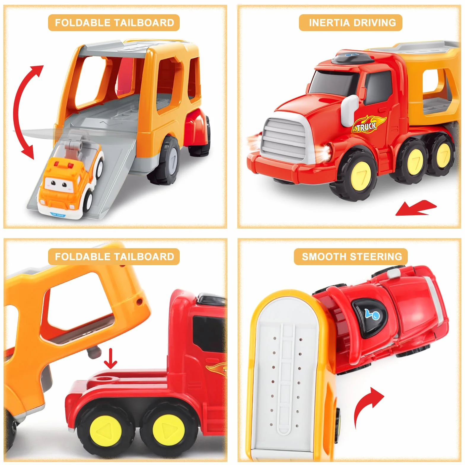 Camión de Juguetes - 7 en 1 Transportador Coches con Luces y Sonidos - Regalo para Niños 1-4 Años
