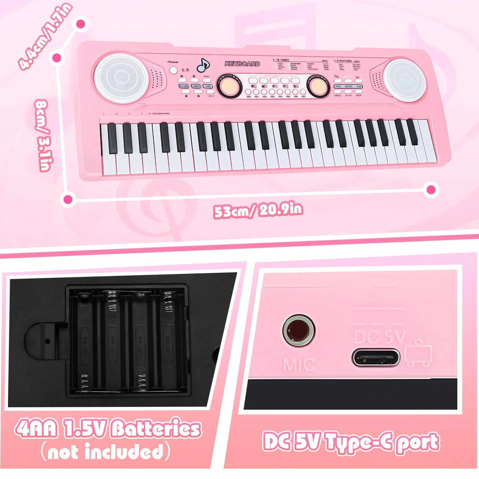 Piano Teclado Infantil Juguetes para Edades 3-5 49 Teclas Teclados Electrónicos con Micrófono Juguete Musical Regalos para Niños y Niñas de 3 4 5 6 7 Años