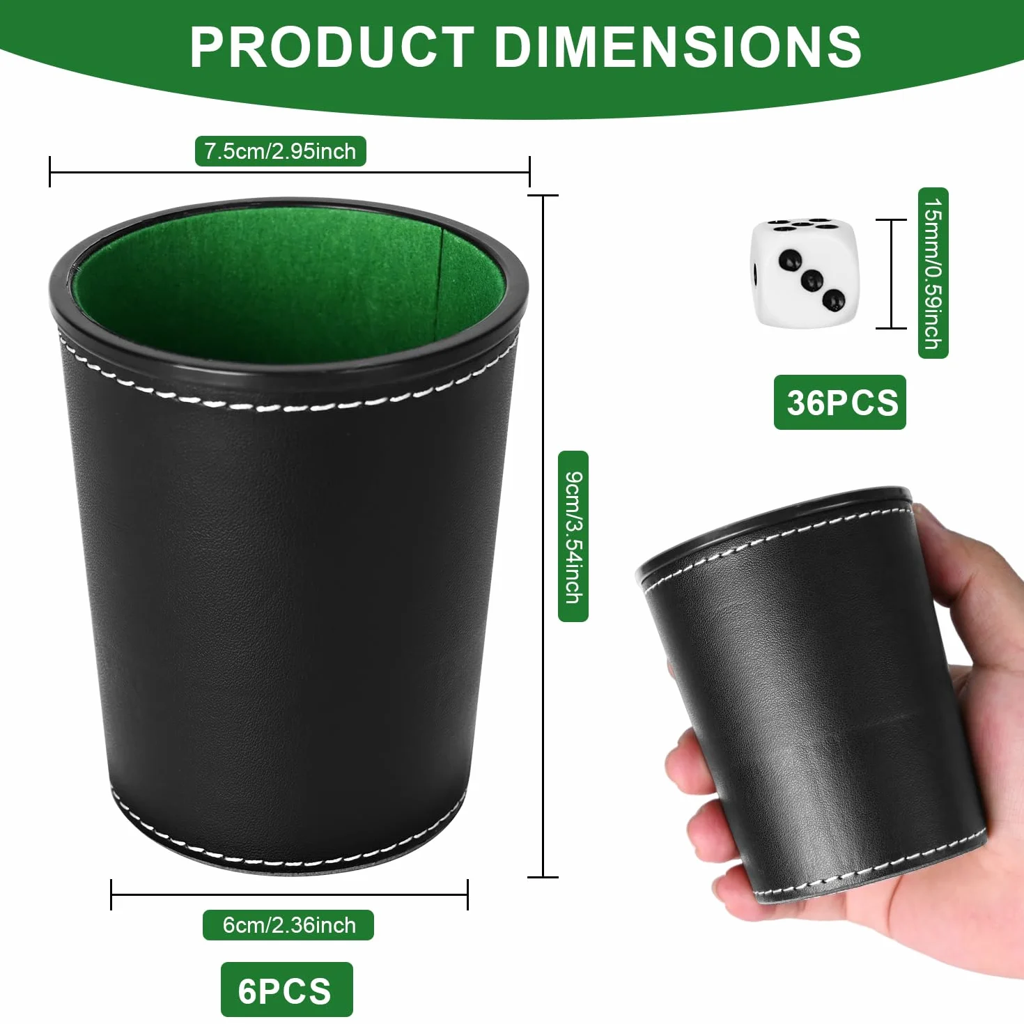 6 Piezas Juego de Tazas de Dados de Cuero con 36 Dados para Juegos de Mesa,Juegos de Fiesta y Reuniones Familiares