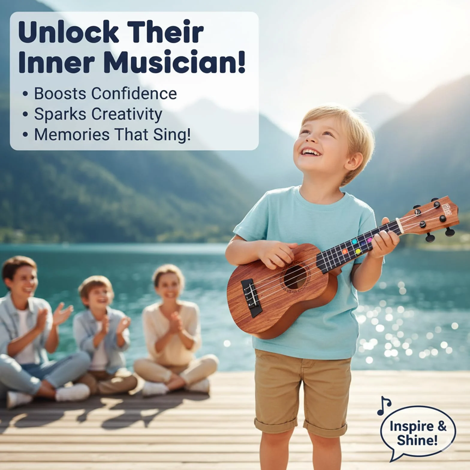 Guitarra Infantil, Juguete de Guitarra Infantil, Ukelele de Juguete para Niños, para Niños 4 Cuerdas Instrumentos Musicales Juguete Educativo, Adecuado para niños de 3 a 6 años (Registro 44cm)