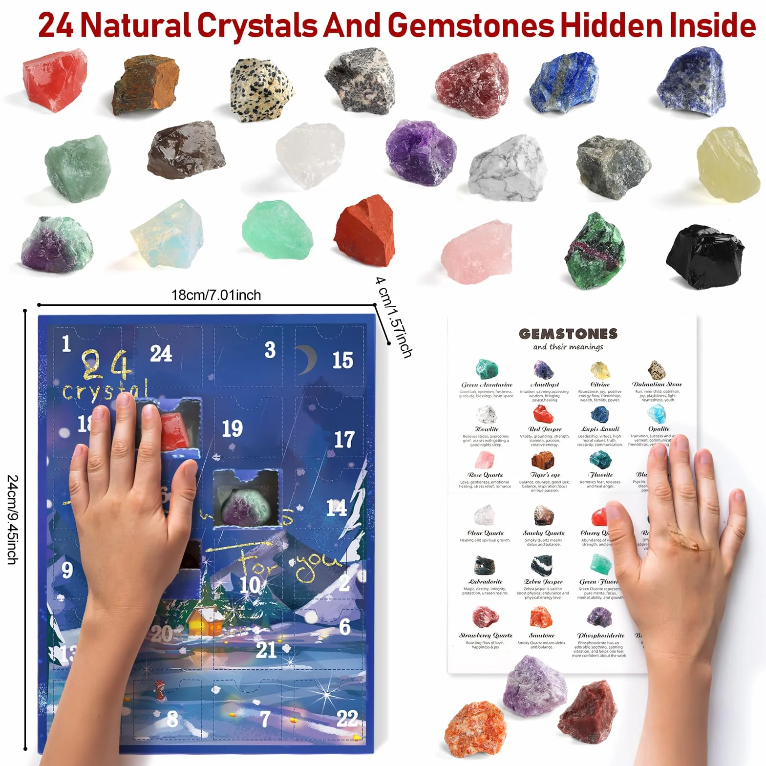 Calendario Adviento 2025 Minerales, 24 Días Calendario de Adviento 2025 Minerales y Cristales Fosiles Piedras Preciosas Naturales, Navidad Advent Calendar 2025 para Niños Niñas Mujer Hombre Girls