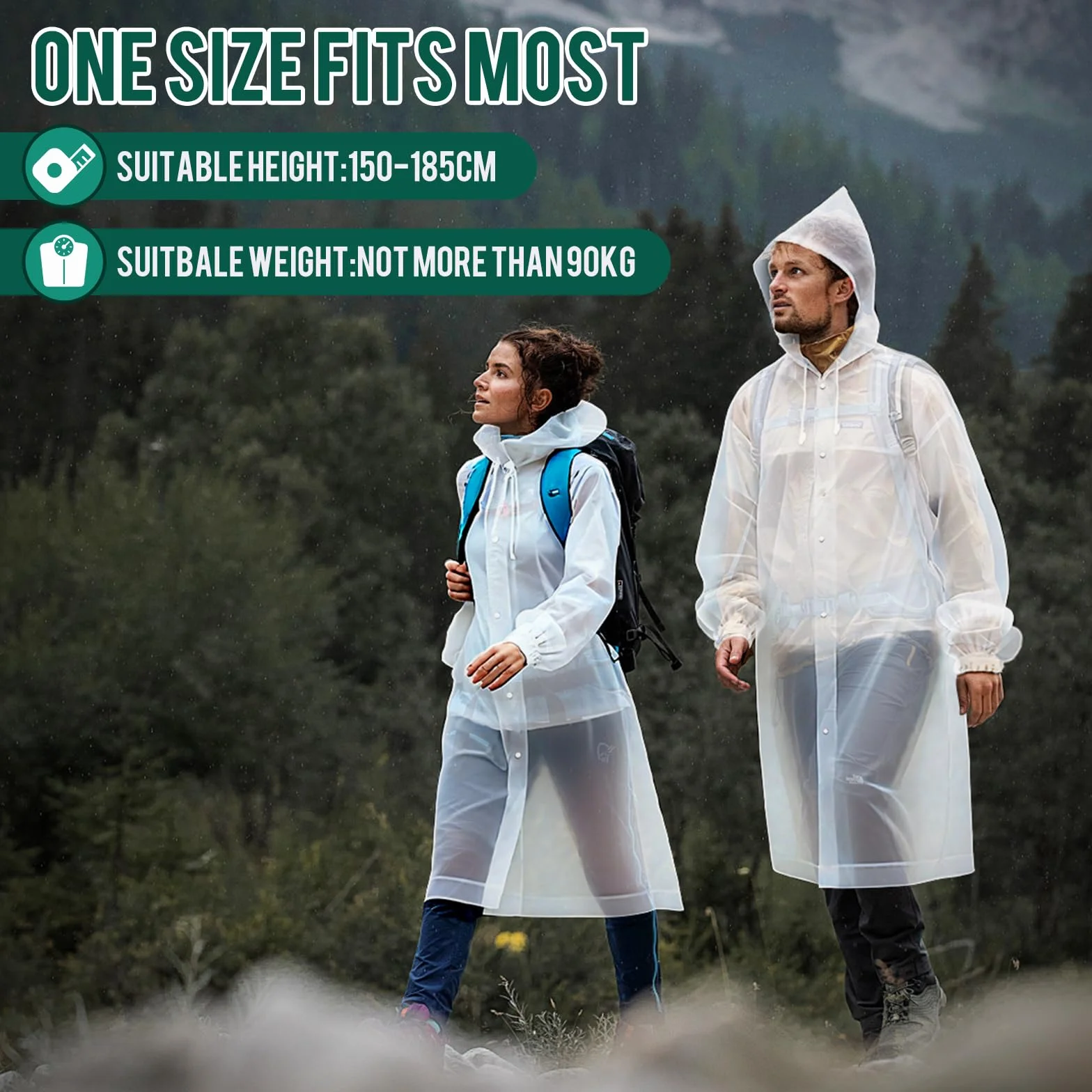 Chubasquero Impermeable Transparente Portátil Reutilizable 2 Piezas Unisex