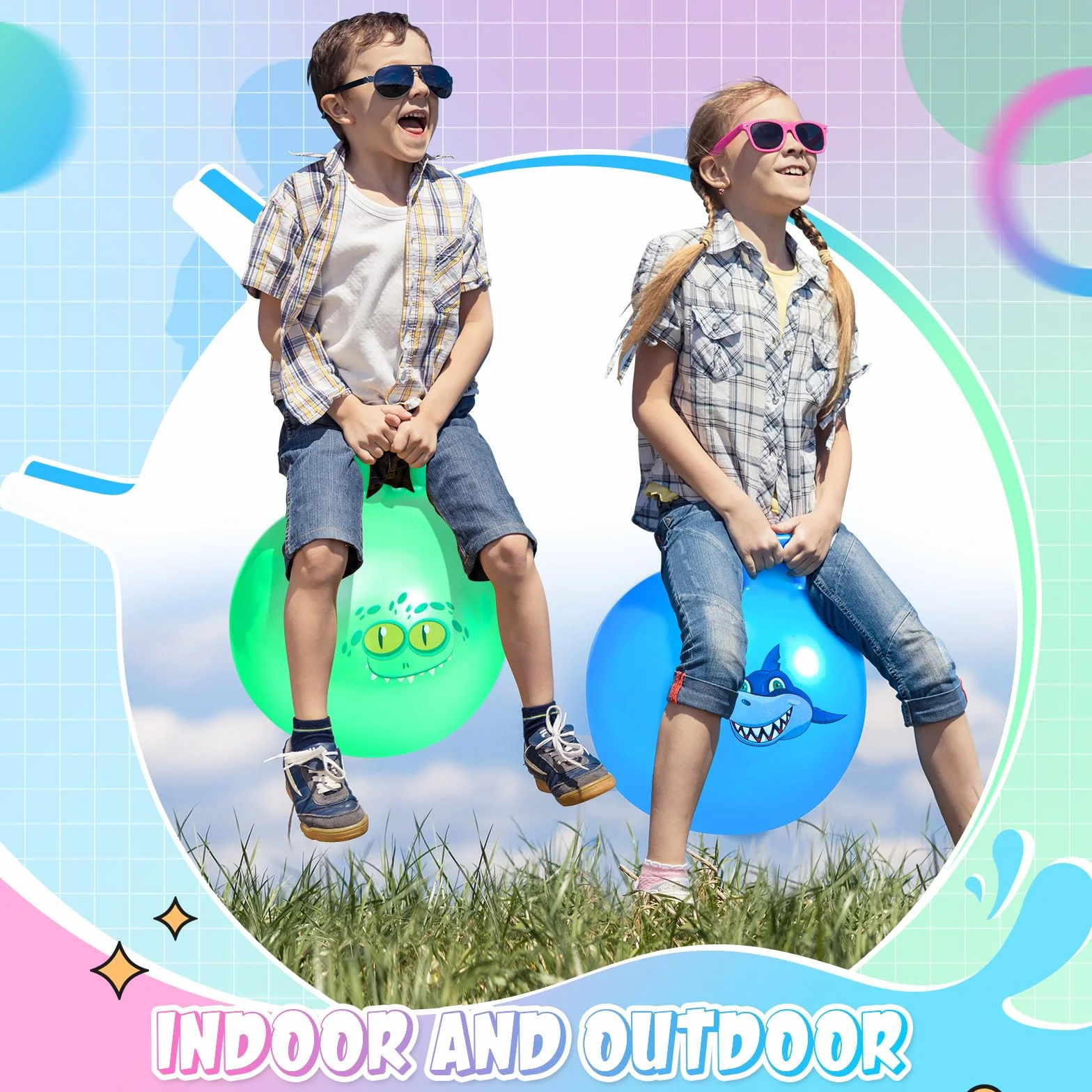 Sinmoe 4 Bolas de Tolva para Niños de Edad 3-8, 20 Pulgadas Pelota Saltarina Hinchable con Mango Balón de Tolva Hinchable Espacial con Bomba para Juego Deportes Interior Aire Libre (20 Pulgadas)