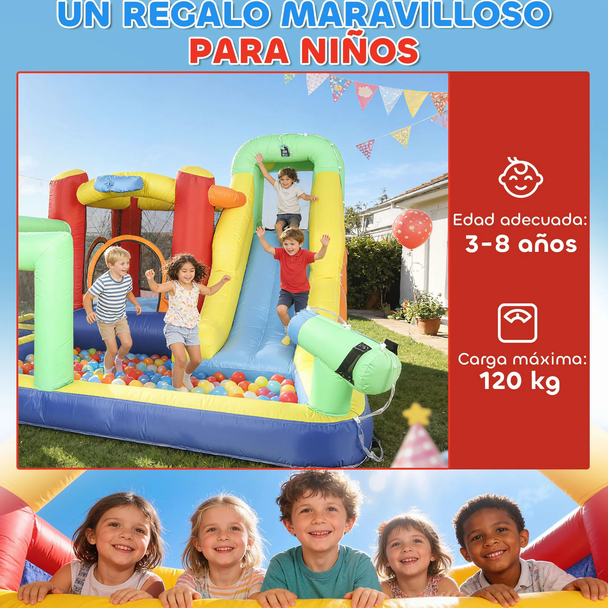 AIYAPLAY Castillo Hinchable Acuático con Soplador 550W 9 en 1 Castillo Hinchable Niños con Tobogán Zona de Salto Escalada 2 Piscinas Canasta Columna de Boxeo Dardos Exterior Interior 330x290x185 cm