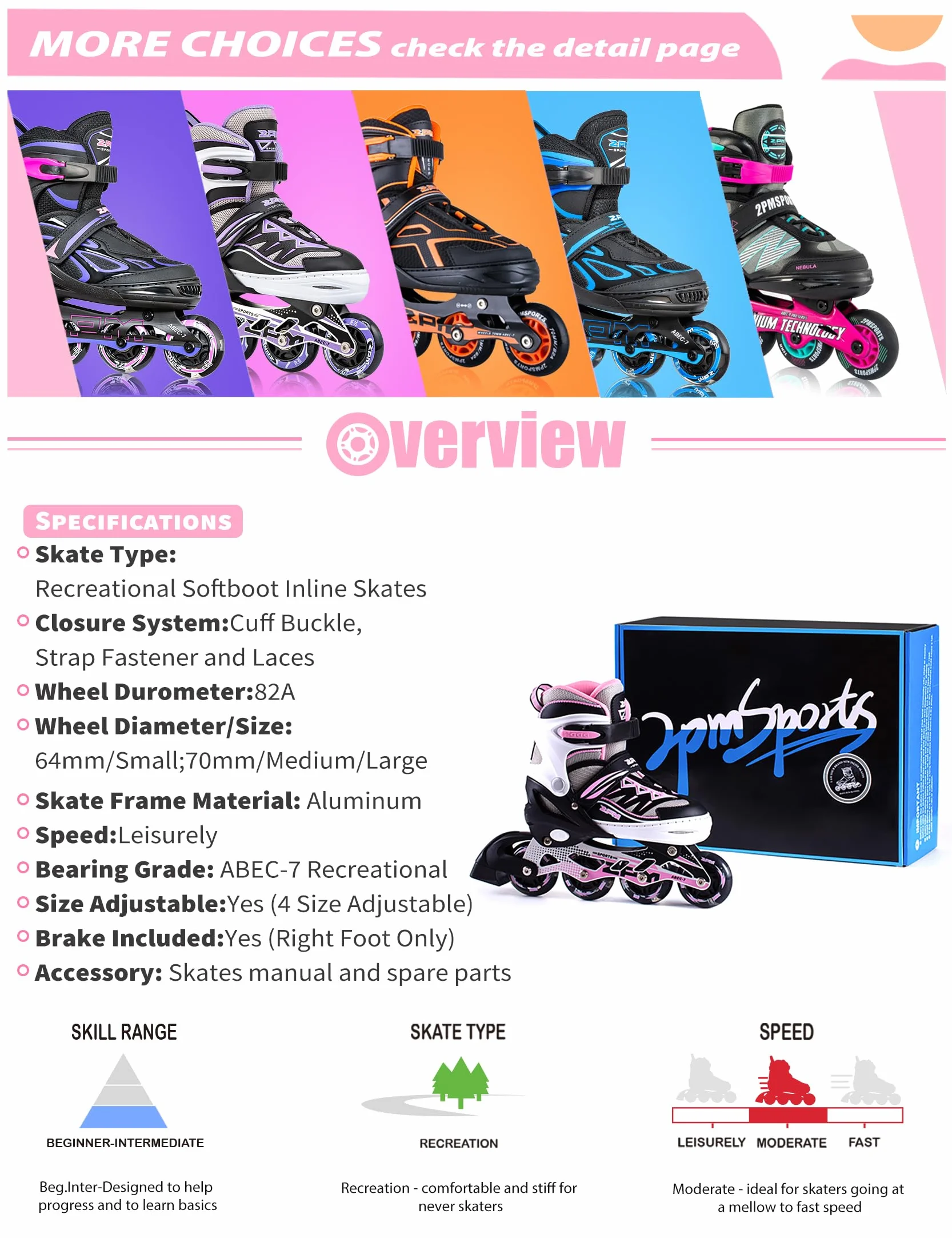 Cytia Regulable Patines en línea para niños y Adolescentes con Ruedas de PU 82A