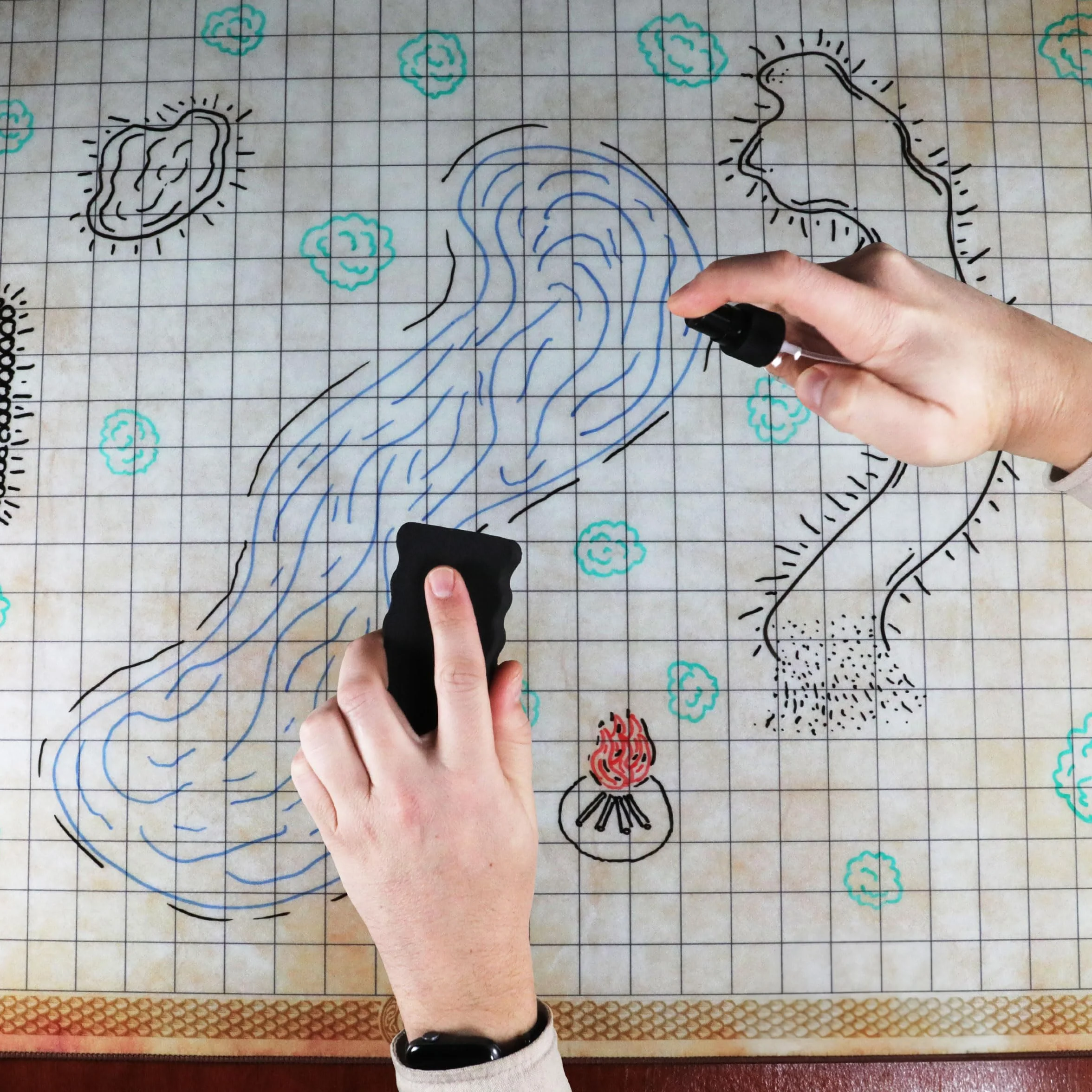 ENHANCE Deluxe RPG Grid Mat - Mapa de DND (61 x 91 cm) con Goma de Primera Calidad, Agarre Antideslizante, Sin Arrugas - Juego de Tapetes de DND de Borrado Húmedo en Seco