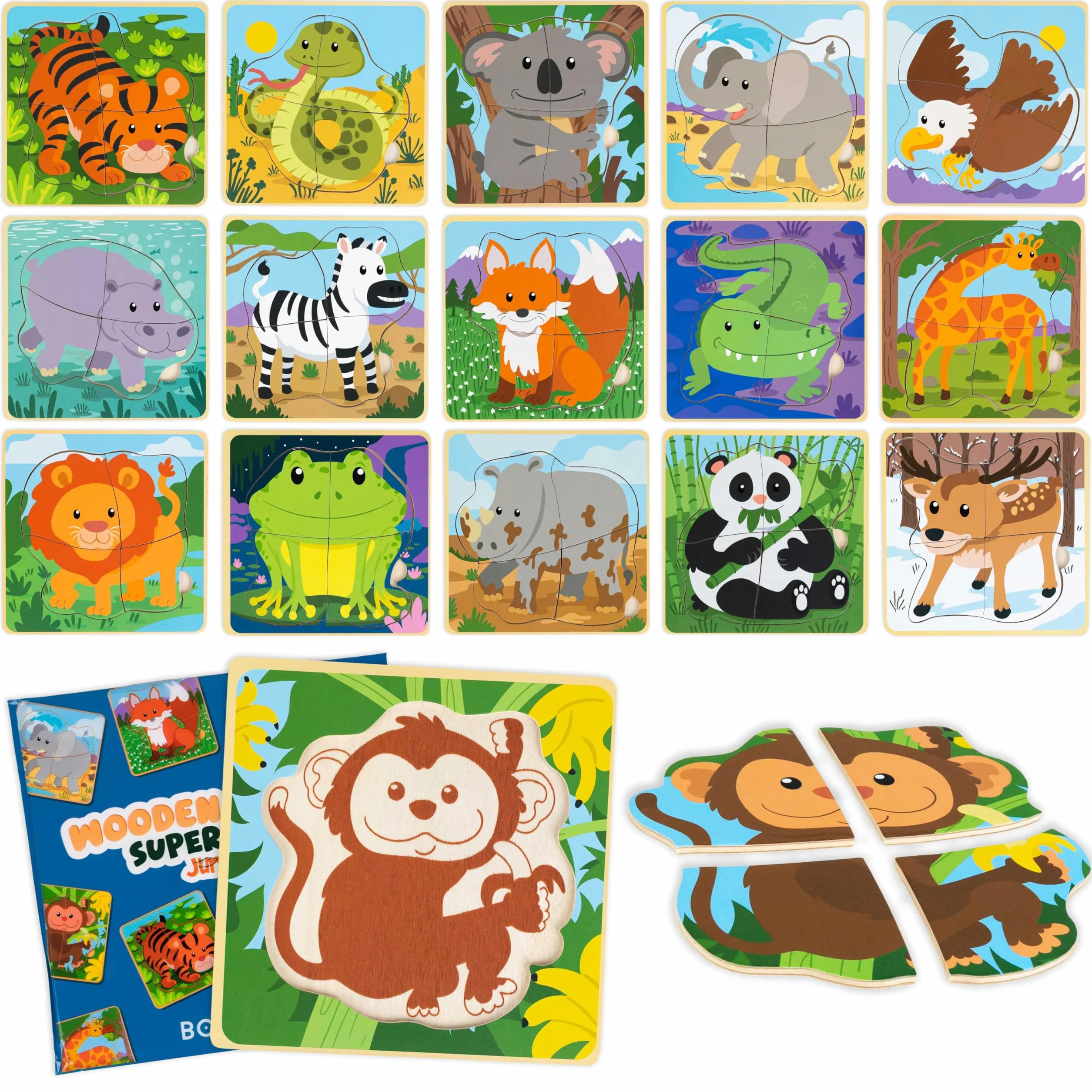 BONNYCO Puzzle Madera 4 Piezas Regalo Niños 1-5 Años Rompecabezas Infantiles