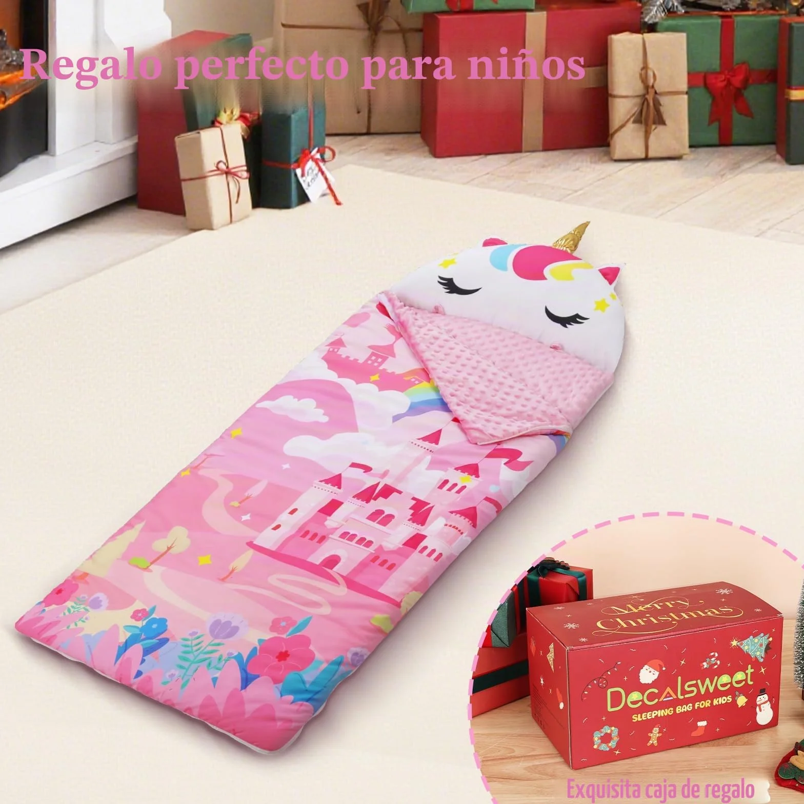 decalsweet Cálida Alfombrilla de Siesta para Niños Pequeños con Almohada Extraíble, Saco de Dormir Plegable para Niñas y Niños, Bolsa de Dormir con Cremallera para Camping Siesta, 150×60cm