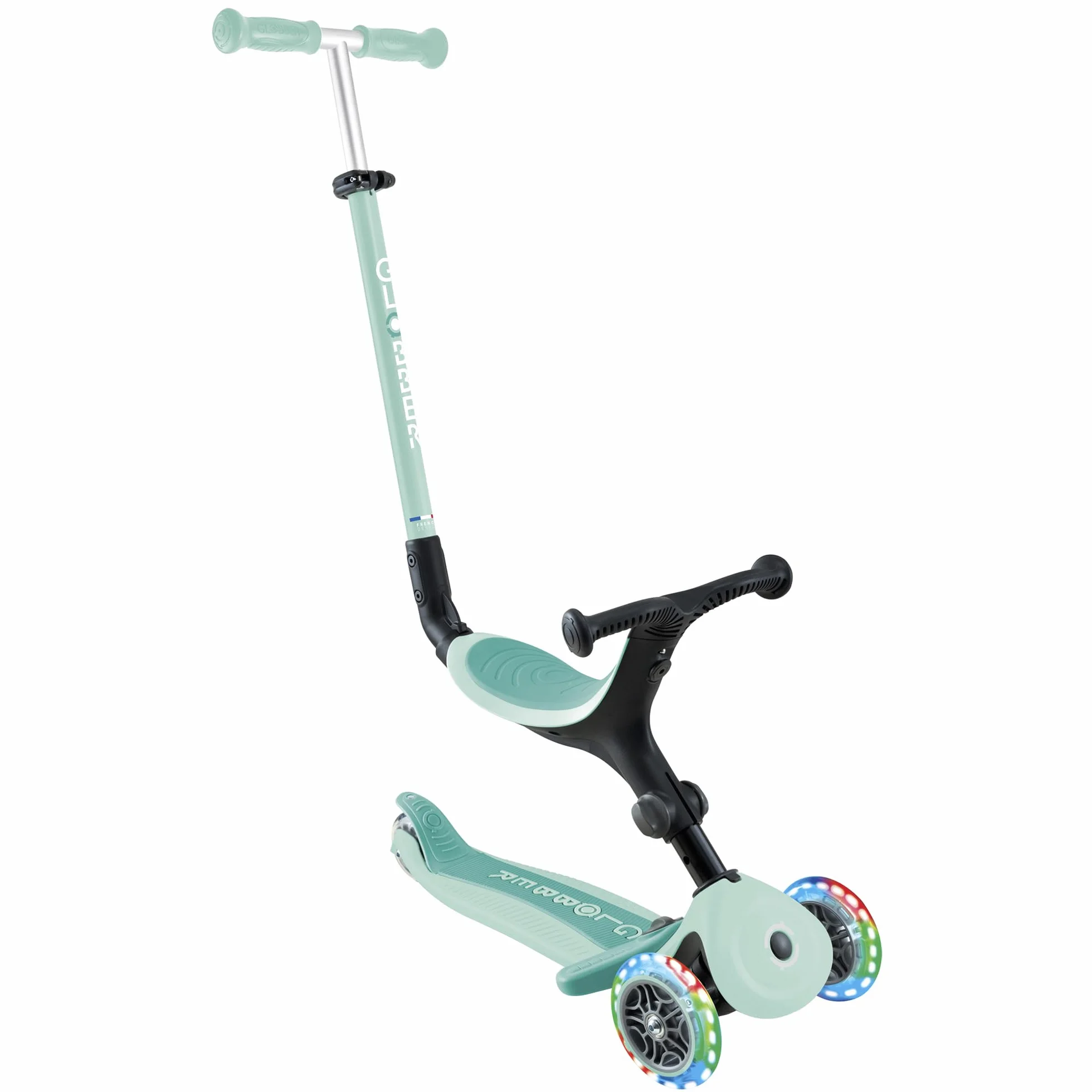 Globber GO UP Active Luces, Patinete evolutivo de 3 Ruedas con Luces para niños de 15 Meses a 9 años, Verde Menta