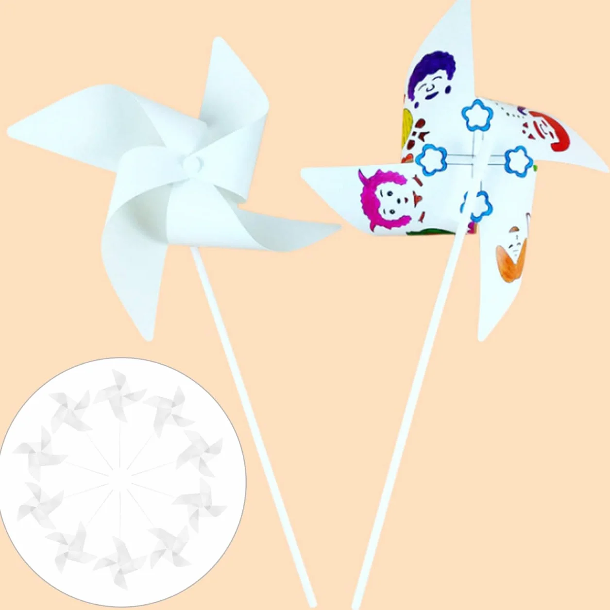 STOBOK Molino de viento de papel DIY para colorear para niños, 24 piezas, juego educativo para manualidades, molinillos de viento para jardín de infantes y juego al aire libre