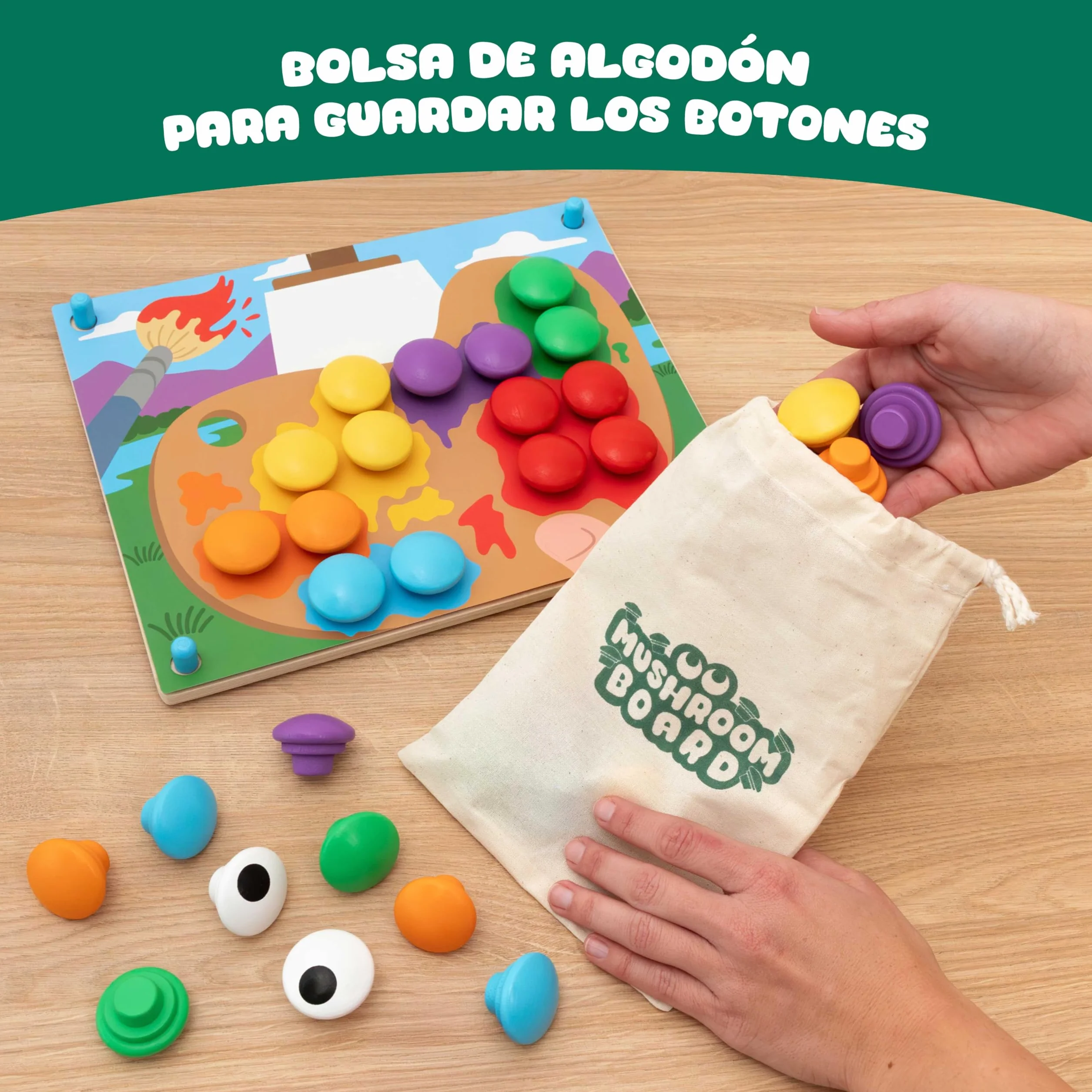 BONNYCO Puzzle Madera 50 Plantillas 32 Botones Mosaico Infantil Motricidad Fina Rompecabezas Juguetes Niños 2 Años Juegos Educativos Montessori