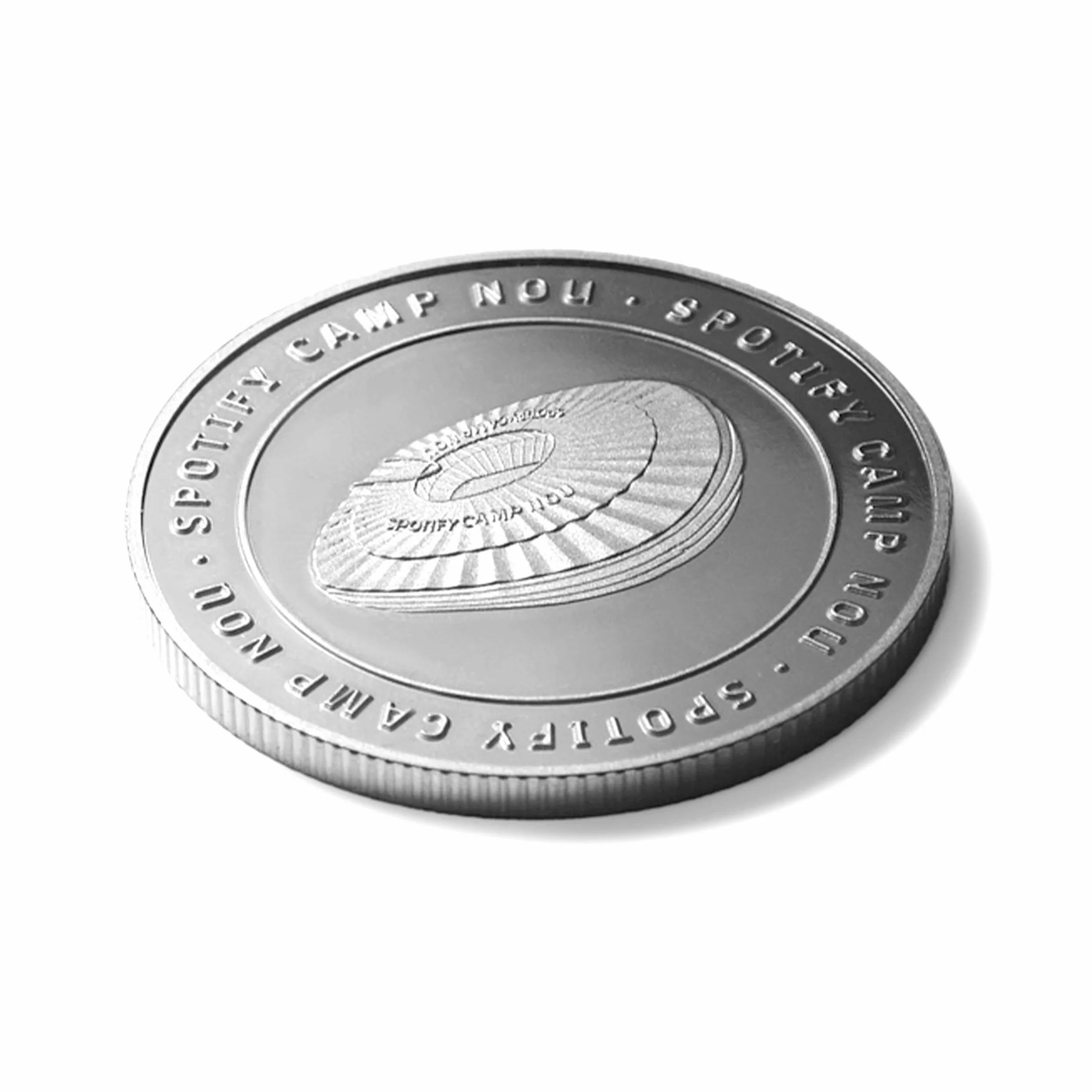 FC Barcelona - Moneda edición Especial con Escudo y Grabado del Estadio Spotify Camp NOU - Coleccionable - Plateada - Producto Oficial