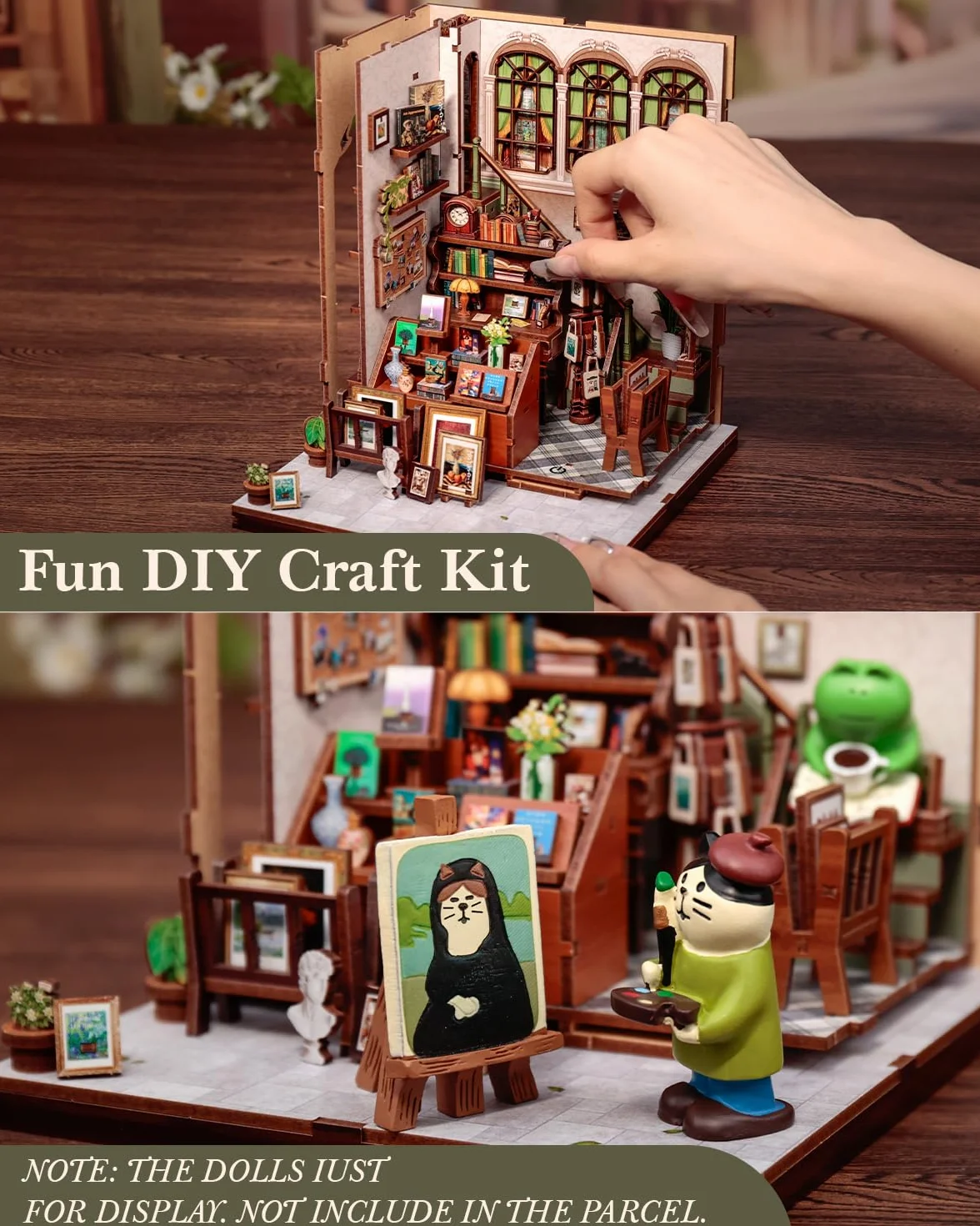 CUTEBEE Book Nook -Casa De MuñEcas Construye A Sí Mismo, Una Casa En Miniatura Retro Y ArtíStica, Bookend De Puzzle De Madera 3D, DecoracióN Creativa De EstanteríA, Regalos（Gellery Bookstore）