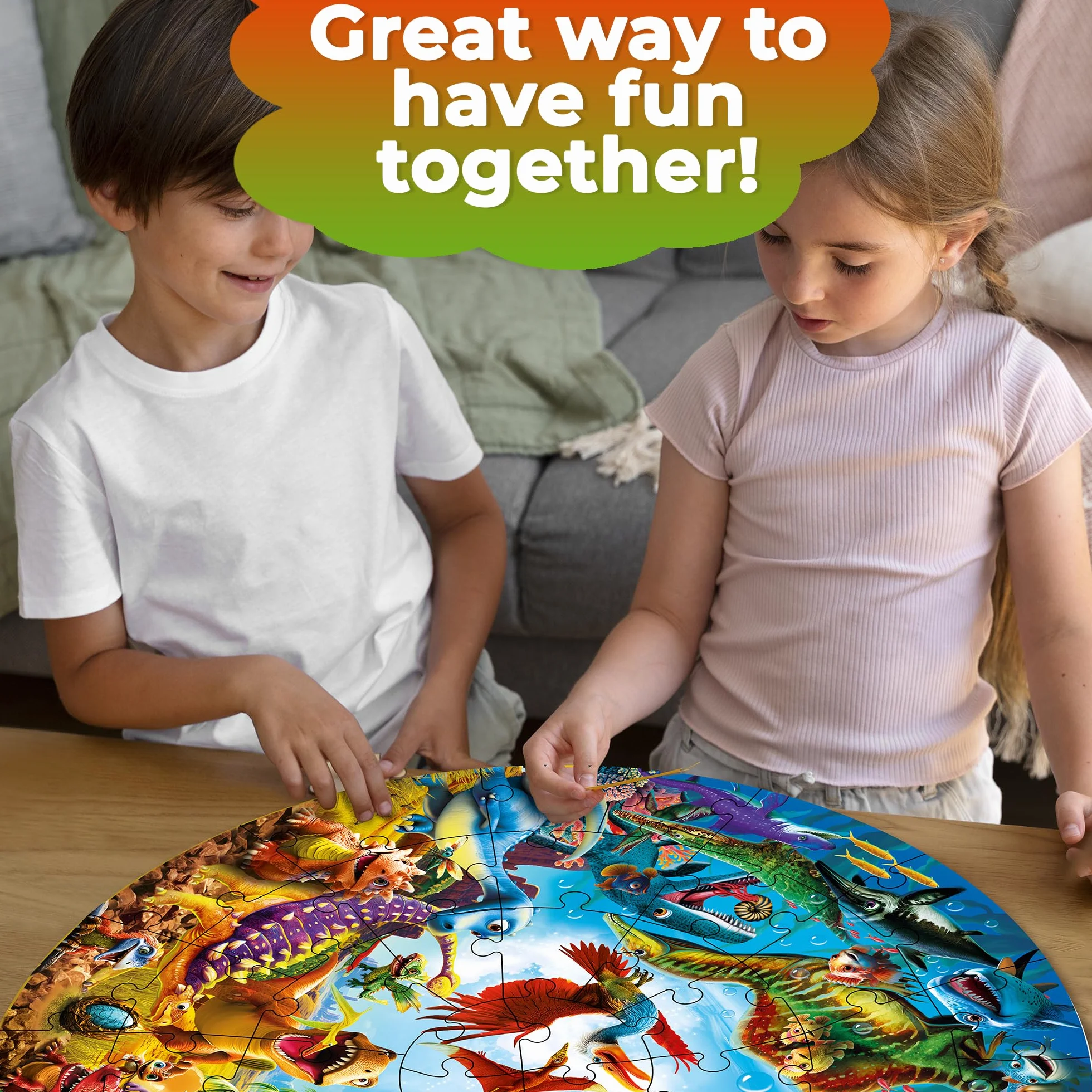 QUOKKA Puzzle Redondo para Niños de 4 a 6 años - Rompecabezas Gigante de 48 Piezas para Niños de 3 a 5 años - Rompecabezas Educativos Grandes de 2 a 4 años - Juego de Actividades Dinosaurios