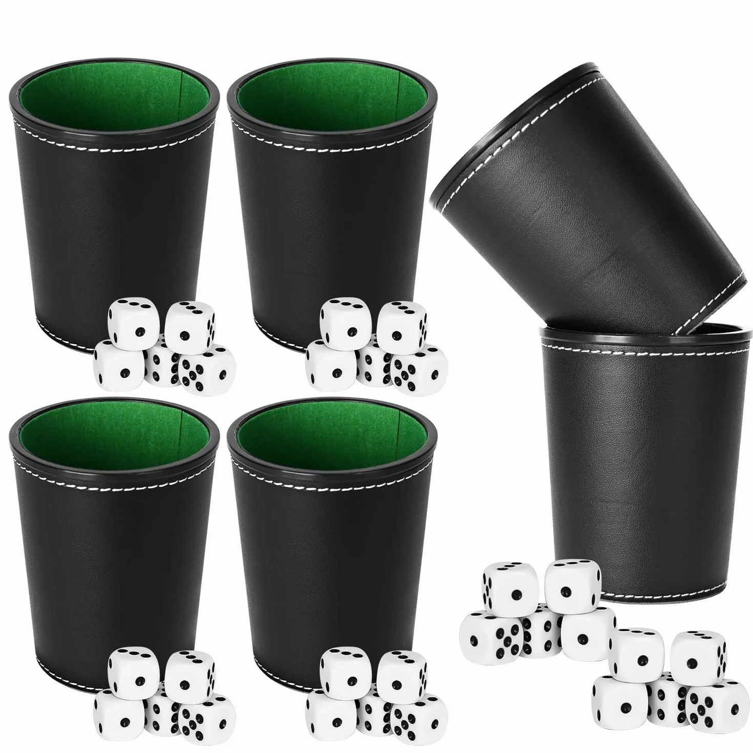 6 Piezas Juego de Tazas de Dados de Cuero con 36 Dados para Juegos de Mesa,Juegos de Fiesta y Reuniones Familiares