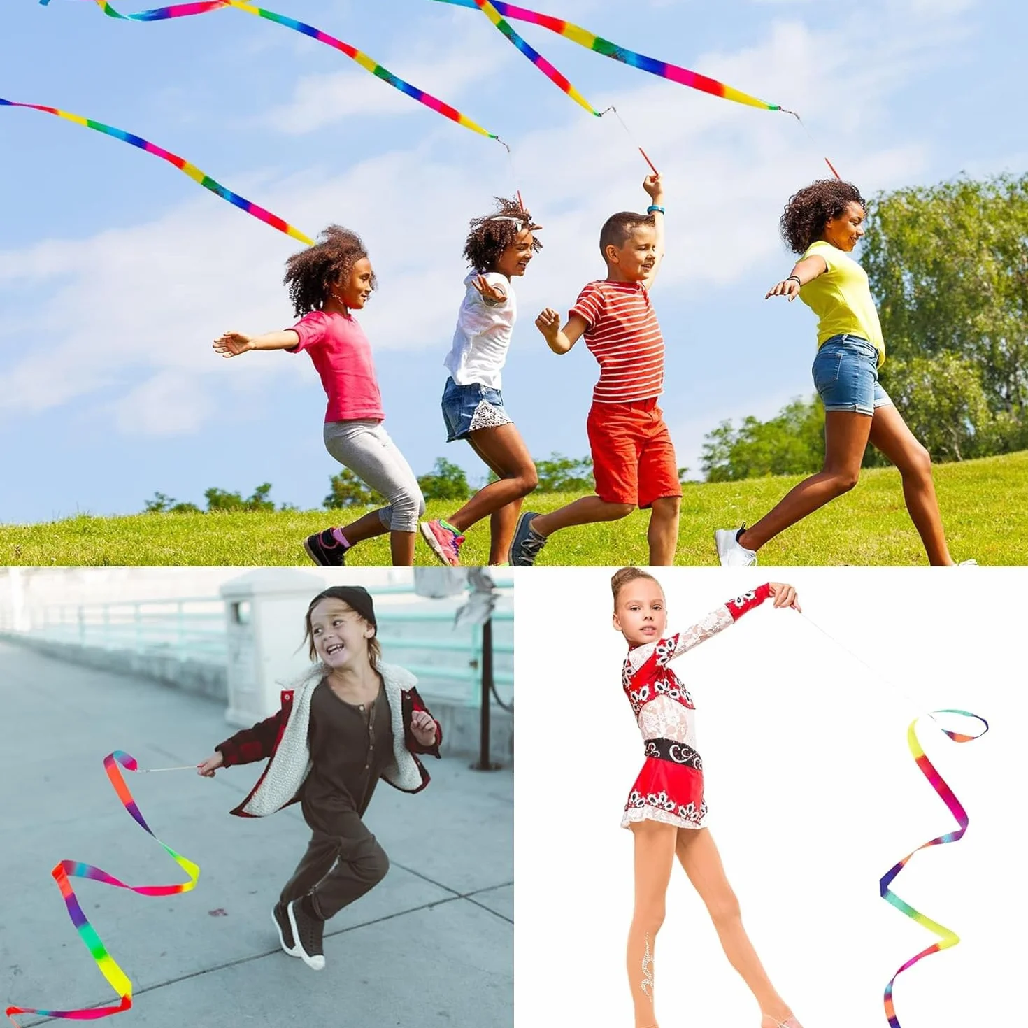 Cintas de Baile Gimnasia Rítmica 2m con Palo Giratorio, 3 Piezas para Niños Entrenamiento