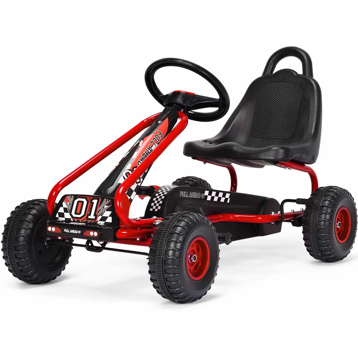 RELAX4LIFE Go Kart para Niños con Freno de Mano y Asiento Ajustable, Coche de Pedales con Ruedas Antideslizantes y Freno de Mano para 3-6 Años, Regalo para Niños, Carga 30kg (Rojo)