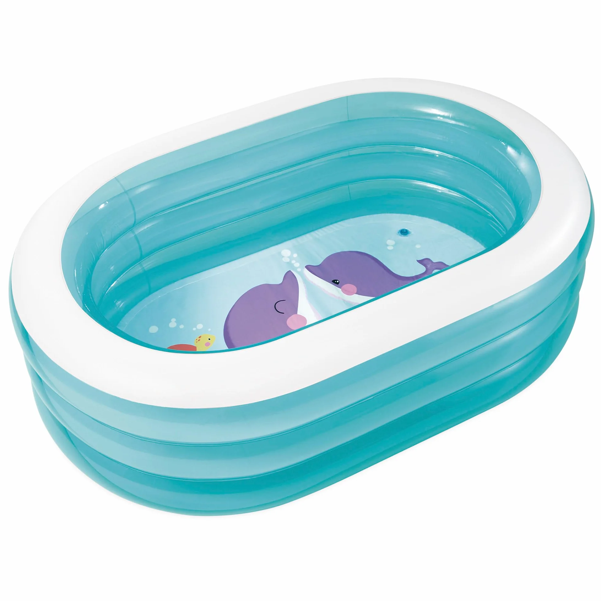 Intex Piscina Hinchable Infantil, 3 Anillos Azul Transparente, 163x107x46 cm, 230 litros, Vinilo Resistente, tapón de desagüe, Uso Exterior, jardín, Verano, Incluye Parche de reparación (57482)