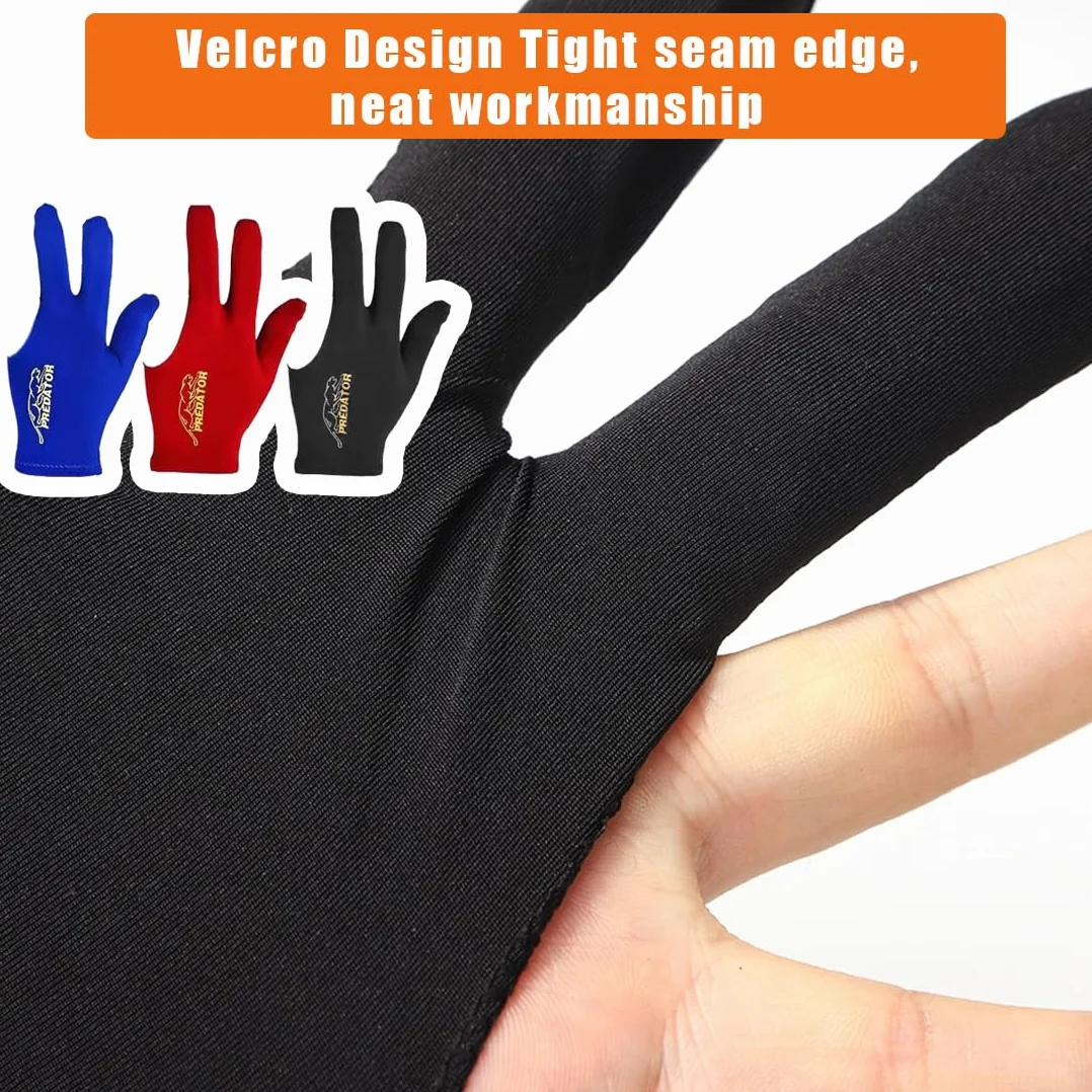 XPEX 3 Pares Guantes De Billar Snooker, Con 3 Dedos, Elásticos, Negro