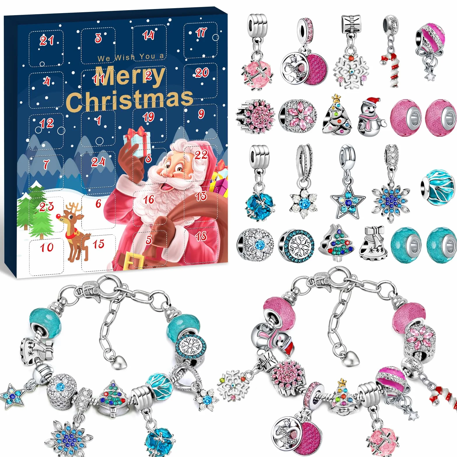Calendario de Adviento 2025 Niña Joyas Regalos, Navidad 24 días de Calendario de Cuenta Regresiva Sorpresa Mujer Bricolaje Charms Pulsera Kit