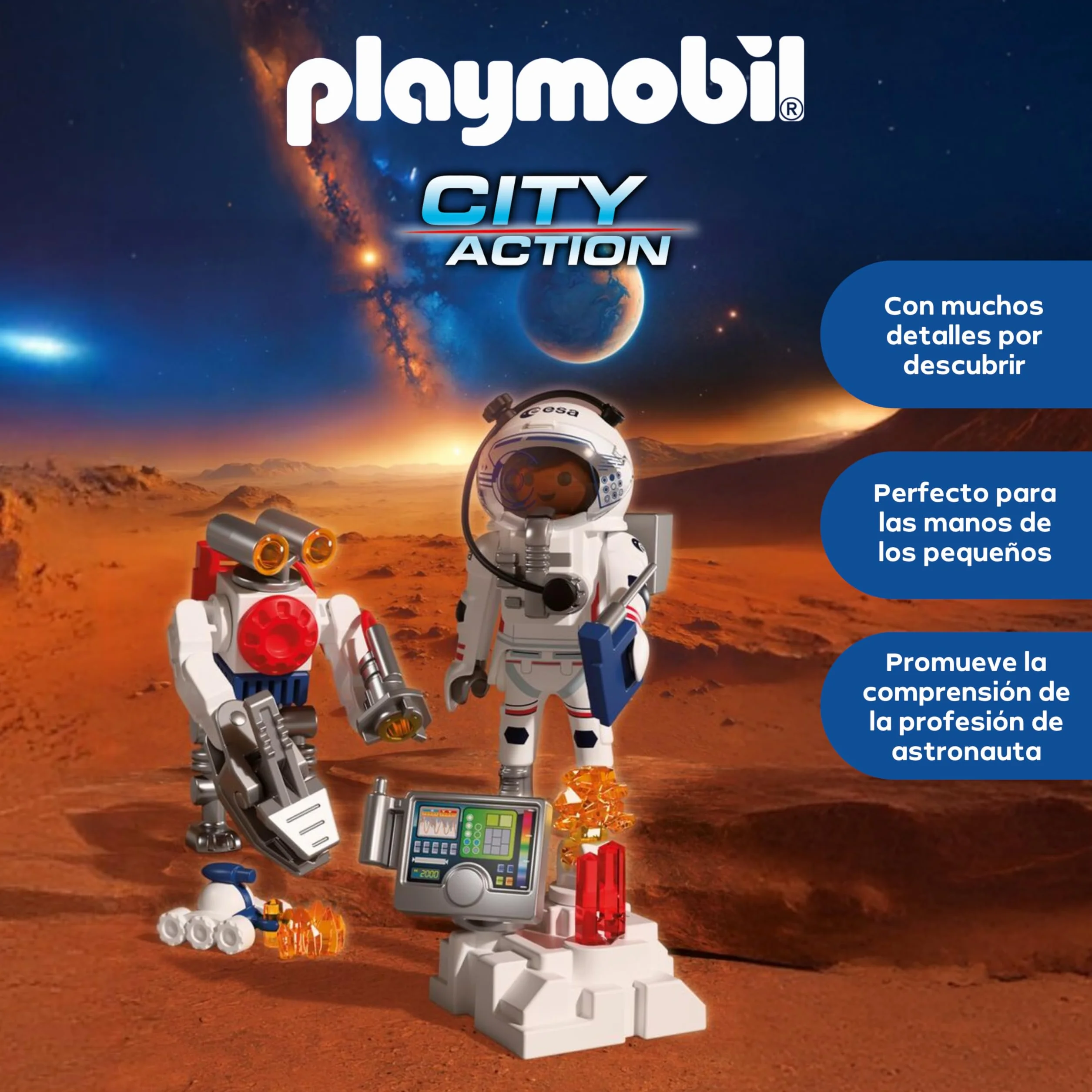 PLAYMOBIL Space Astronauta ESA Robot Vehículo Explorador Marciano Estación Análisis Rocas Investigación Espacial 72014