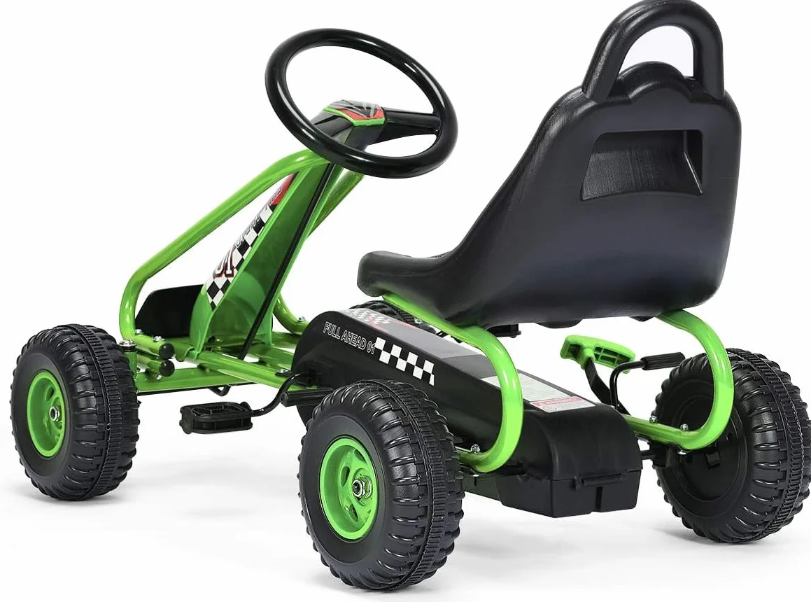 RELAX4LIFE Go Kart para Niños Con Freno de Mano y Asiento Ajustable, Coche de Pedales Con Ruedas Antideslizantes, 3-6 Años, Regalo, Carga 30kg (Verde)