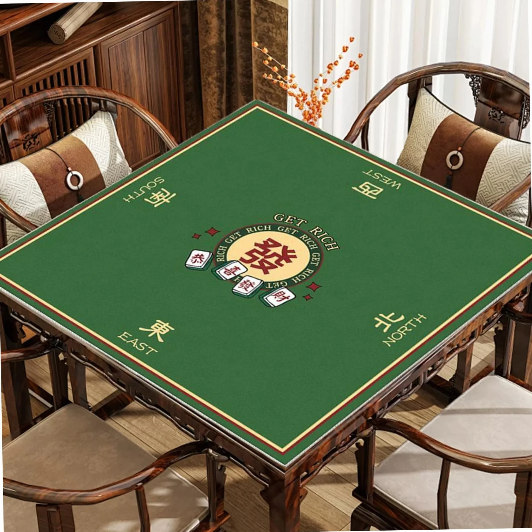Tapete de Mahjong de 81 x 81 cm, Antideslizante, con reducción de Ruido, Enrollable, para Mahjong, póker, Cartas, Juegos de Mesa y fichas.