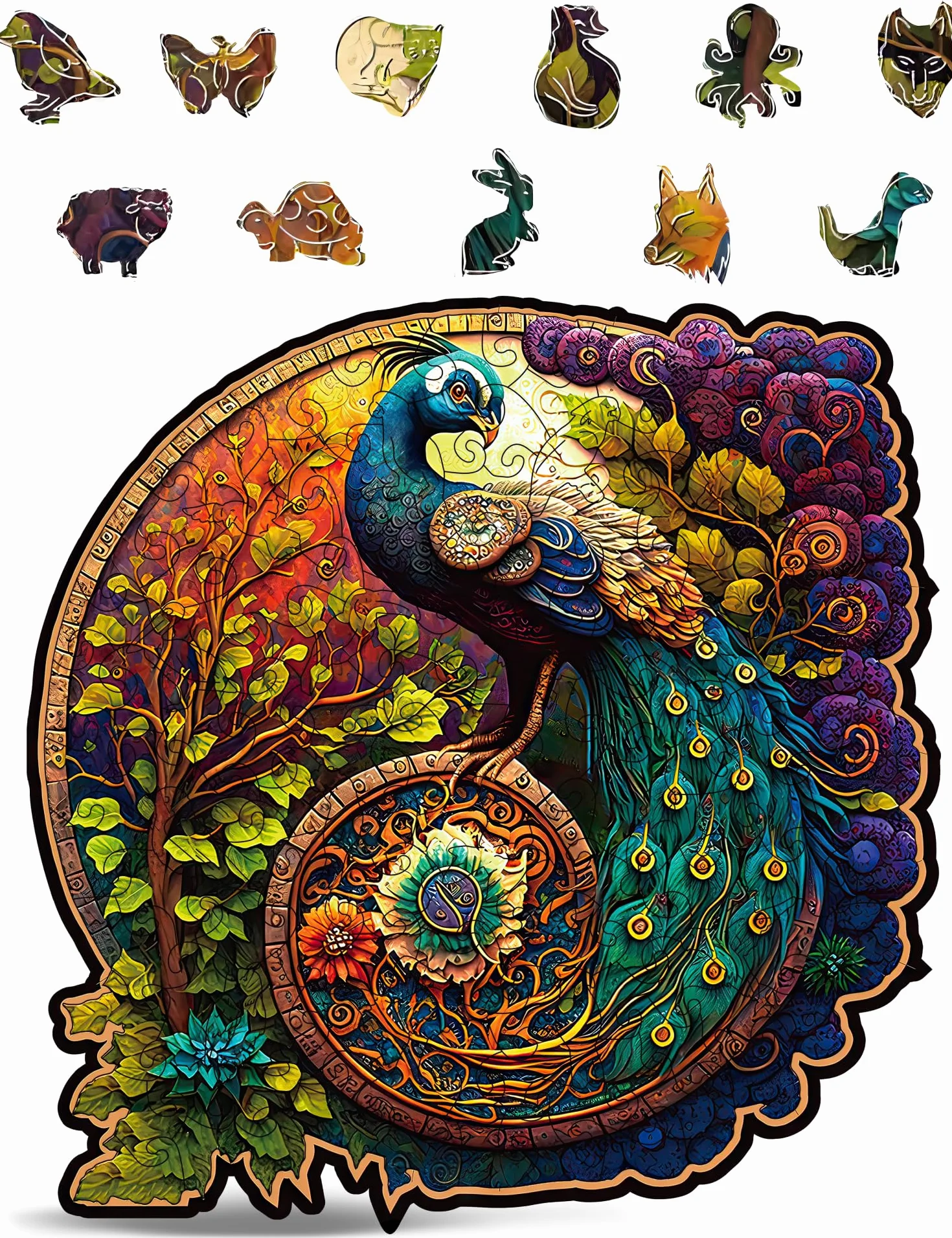 Crafthub Puzzle de Madera de Animales – A3 Animal Rompecabezas para Adultos – Pavo Real – Formas de Rompecabezas únicas – 127 Piezas – 26.9cm x 27.3cm