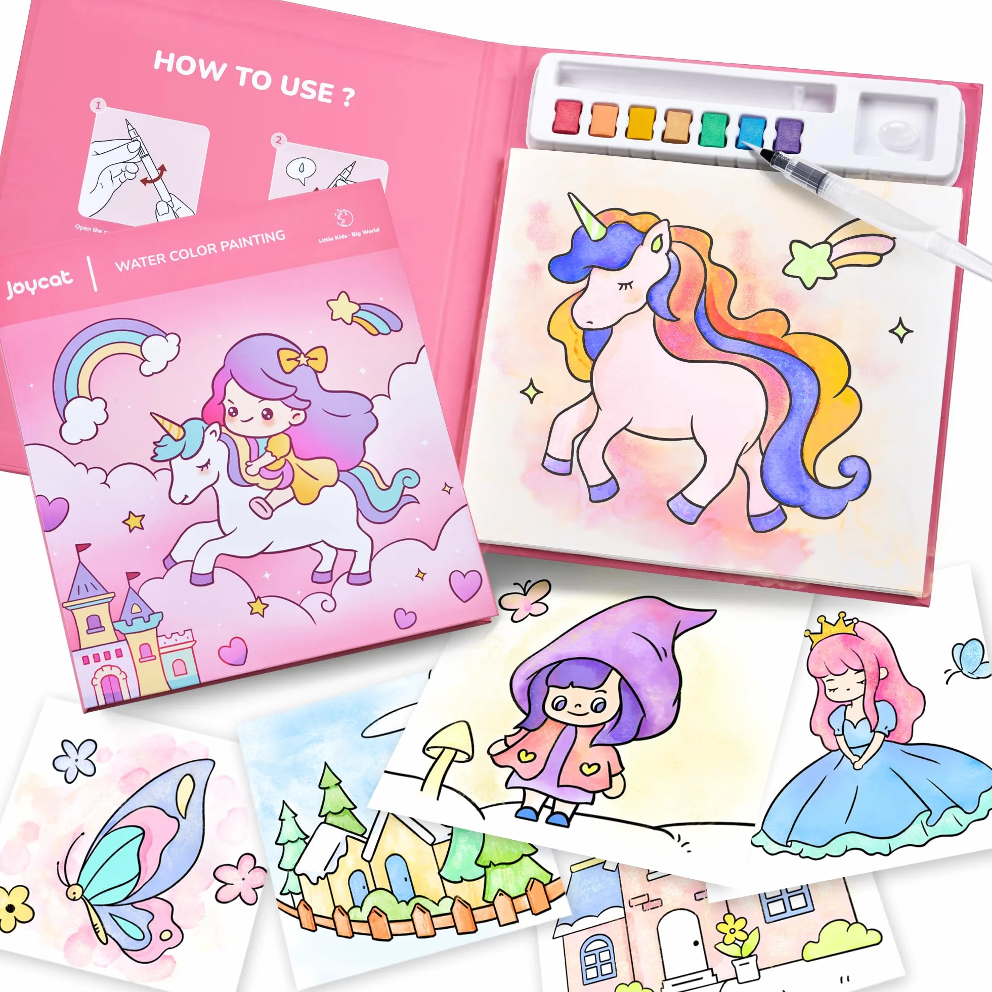JoyCat Libro para colorear con acuarelas para niños pequeños a partir de 3-8 años, juego de acuarela para arte y manualidades, juguete educativo como regalo de cumpleaños para niños y niñas