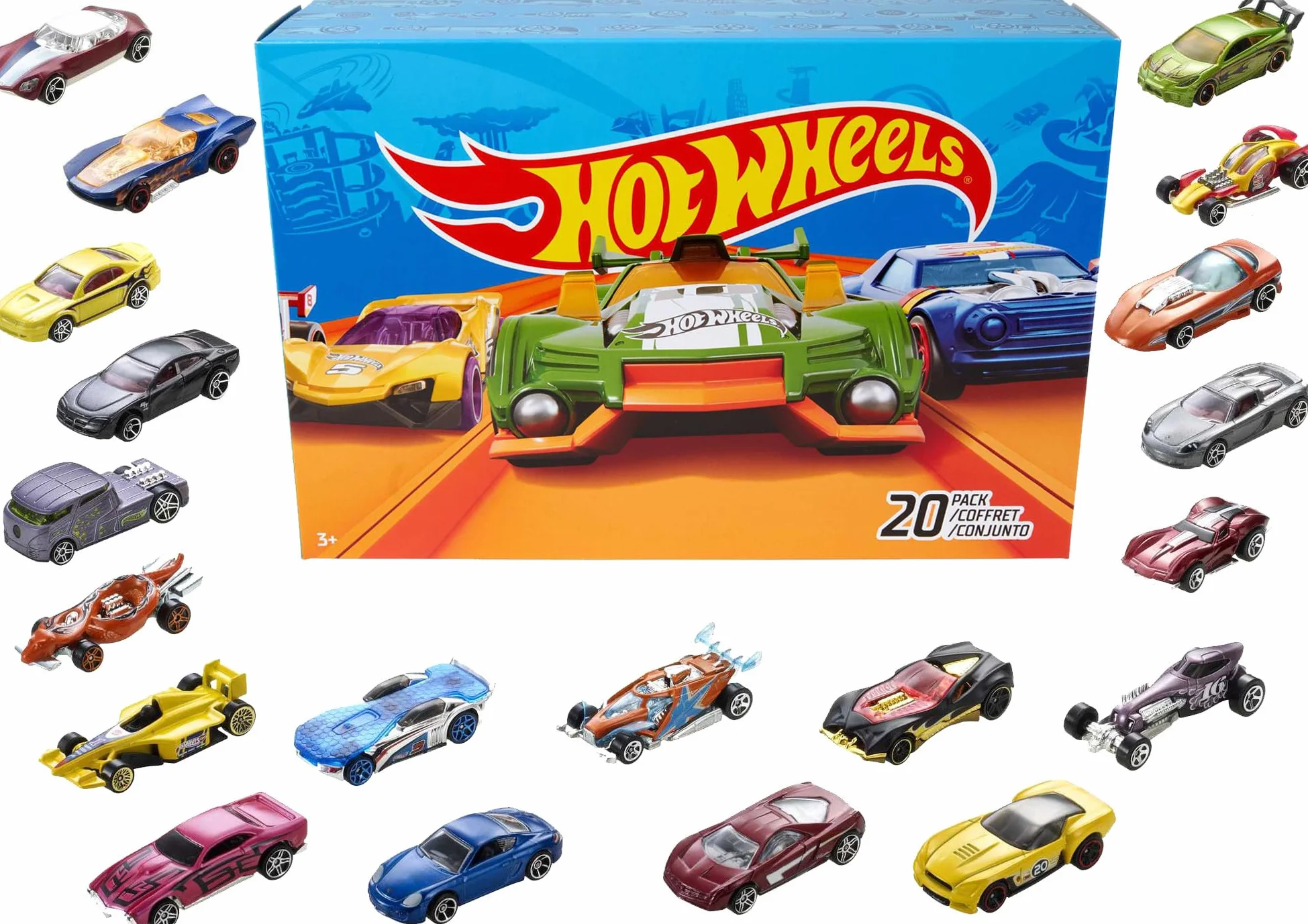 Hot Wheels - Pack De 20 Coches de Juguetes (Modelos Surtidos, selección aleatoria), Escala 1:64 con Detalles realistas, DXY59