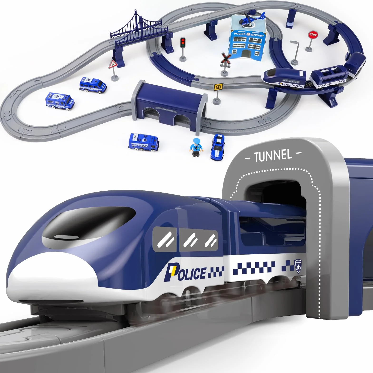 Wdmiya Tren Eléctrico para Niños, Tren Juguete con 92 Piezas, Vehículos de Construcción y Juego de Pistas Flexible, Regalo Niño para Navidad o Año Nuevo, Niños de 3 4 5 6 7 Años