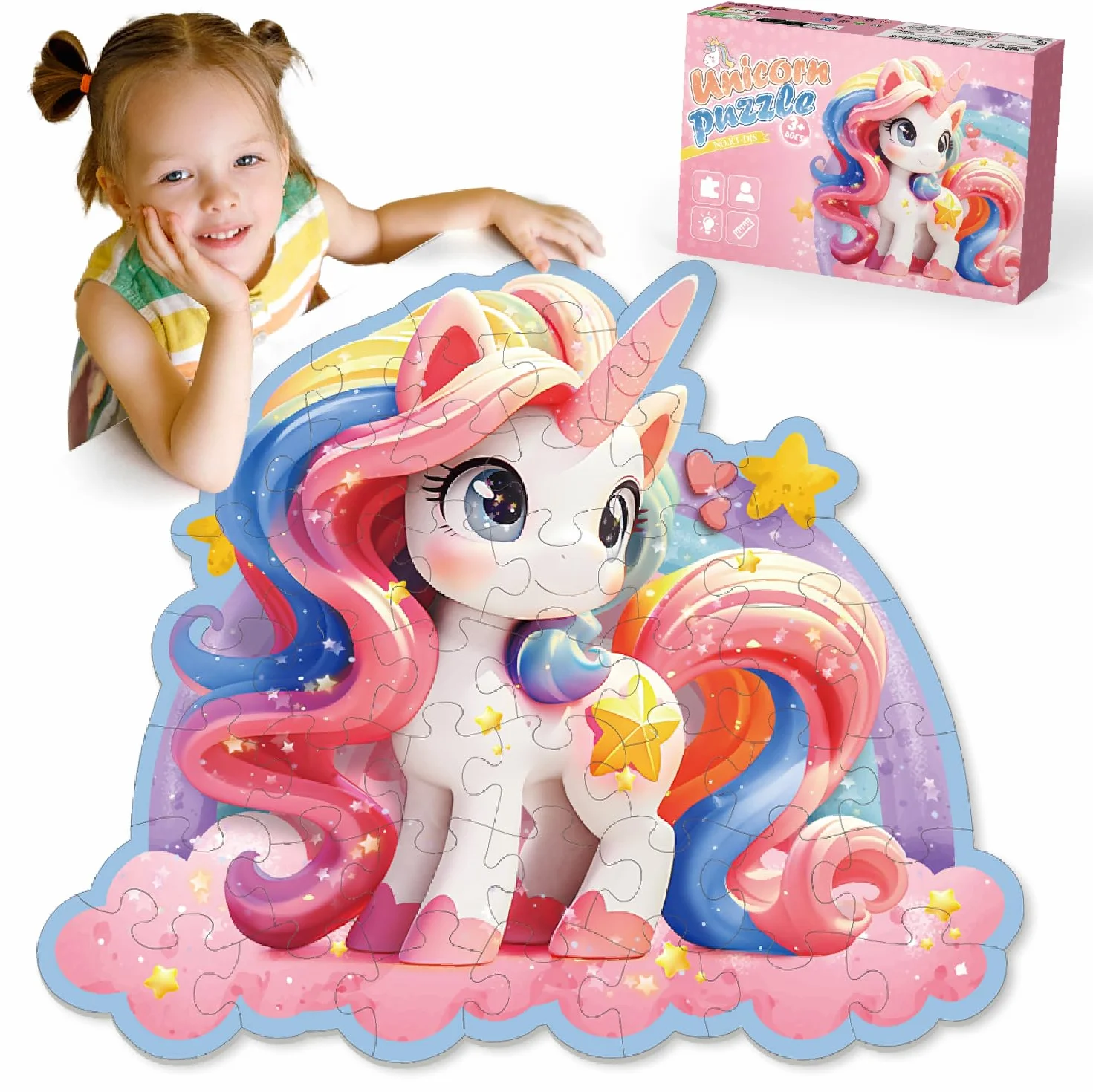 Kiztoys Puzzle de suelo de unicornio para niñas - Regalos de unicornio para niños 3 4 5 6 7 8 años 45 piezas grandes bonitos rompecabezas rosa juguete a partir de 3 – 8 años
