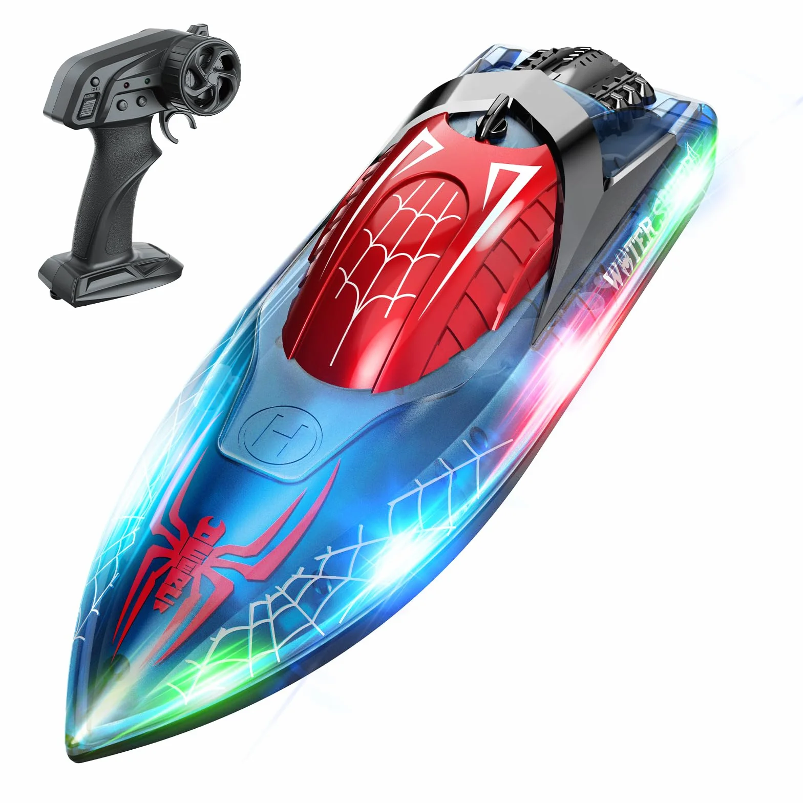 DEERC Barco Teledirigido Spider con luz LED para niños, Barco RC Totalmente proporcional de 2,4 GHz para Piscinas y Lagos, Tiempo de ejecución de 80 Minutos, Juguetes para Piscinas
