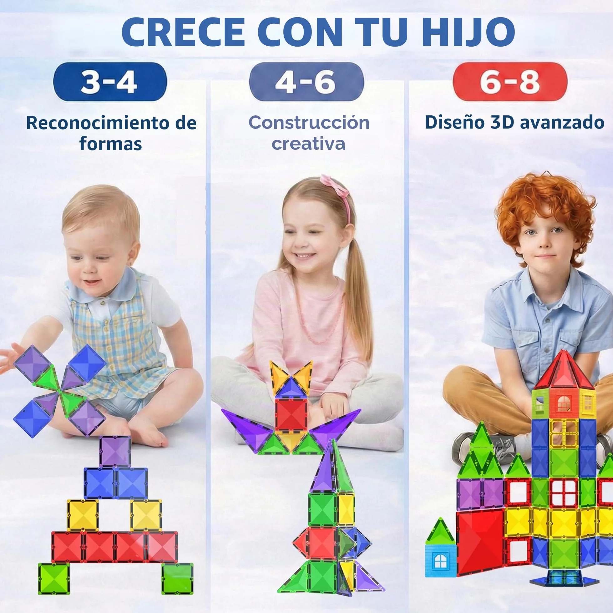 Juguete de Bloques de Construcción Magnéticos – Bloques Magnéticos Educativos Stem para Niños, Aprendizaje Creativo Sensorial Montessori para Bebés y Niños de 3+ Años – 57 Piezas