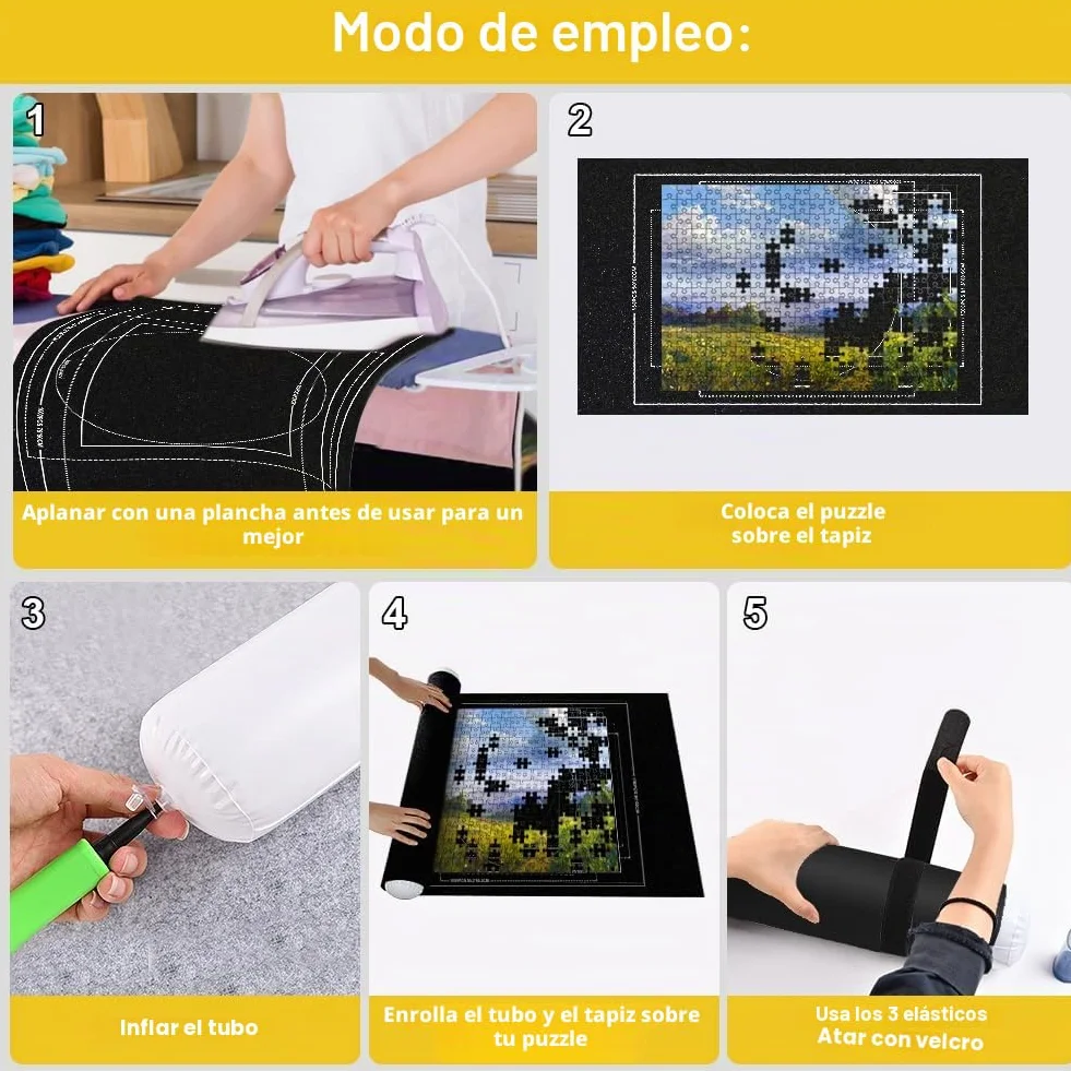 Ainiv Tapete Puzzle, Puzzle Roll Mat con Líneas Auxiliares para hasta 1500 Piezas, Plegable Alfombra Puzzle con Bomba Inflable, Antideslizante Tapete Puzzle para Almacenar Rompecabezas