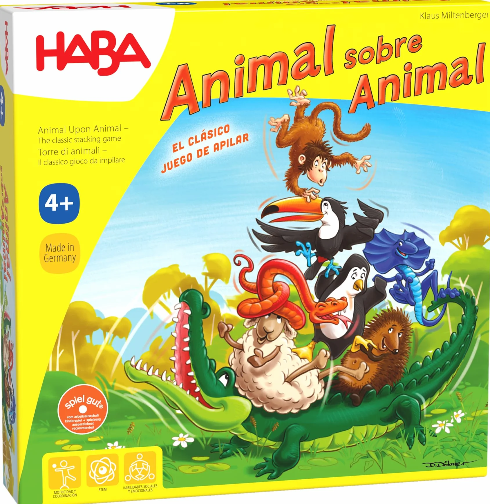 HABA 3409 Animal sobre Animal, Juego Infantil de Mesa de Habilidad y apilamiento. Más 4 años