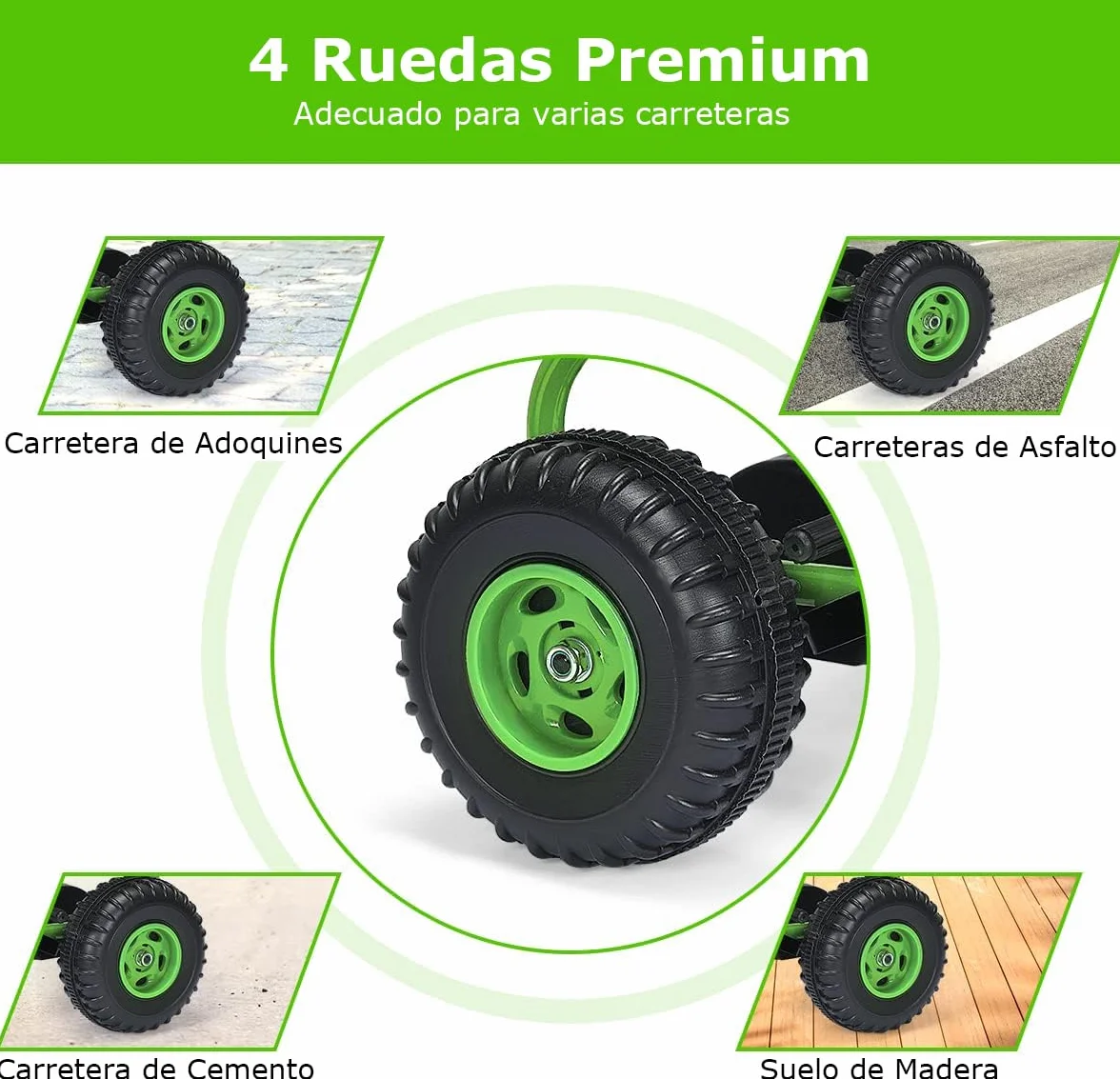 RELAX4LIFE Go Kart para Niños Con Freno de Mano y Asiento Ajustable, Coche de Pedales Con Ruedas Antideslizantes, 3-6 Años, Regalo, Carga 30kg (Verde)