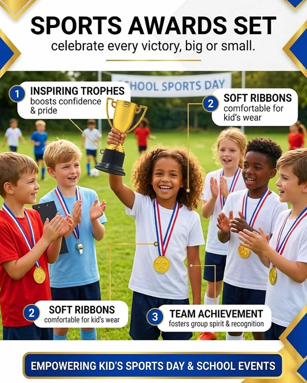 Trofeos infantiles GRETY 6 medallas oro mini trofeos cumpleaños deportivos escolares